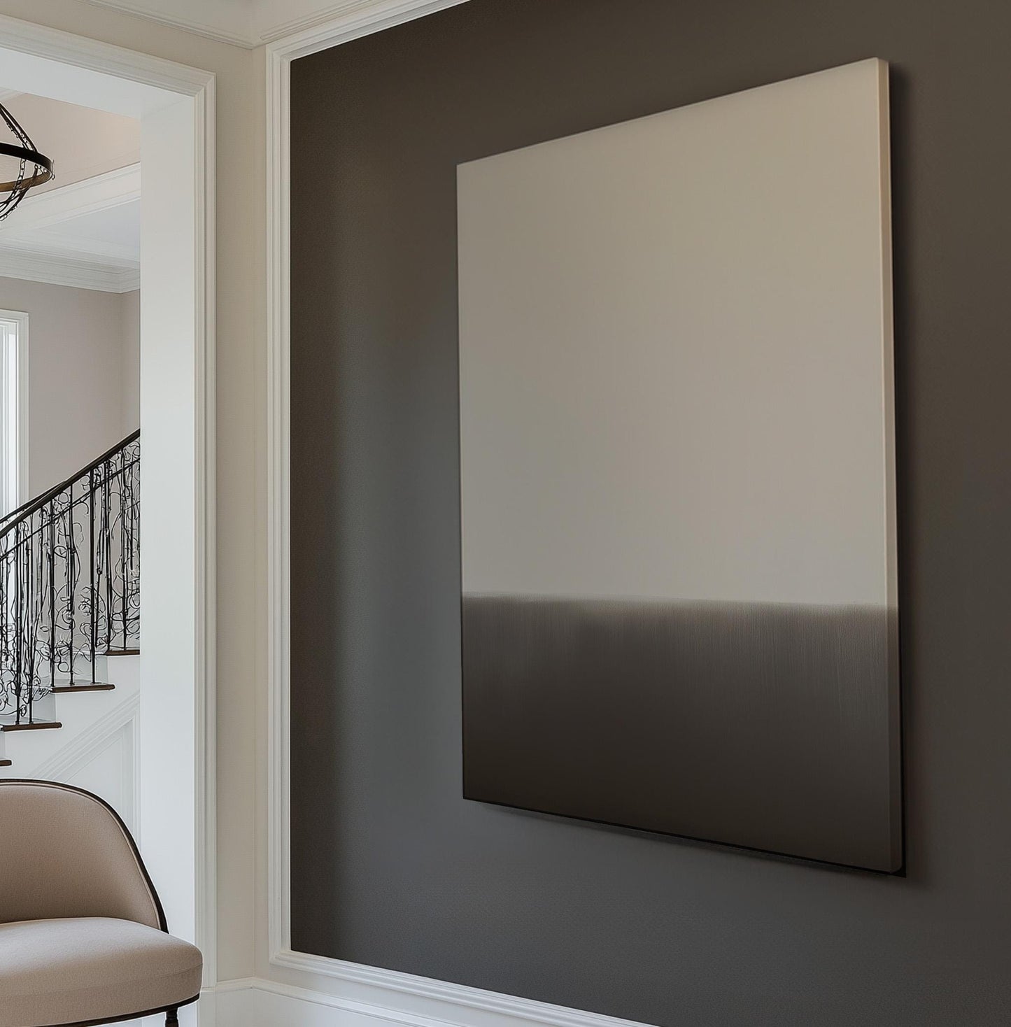 Grey Dual Tone Abstract Wall Art Minimal Serenity, Vertical Shadow Canvas Print, Moody Scene Decor Canvas Art