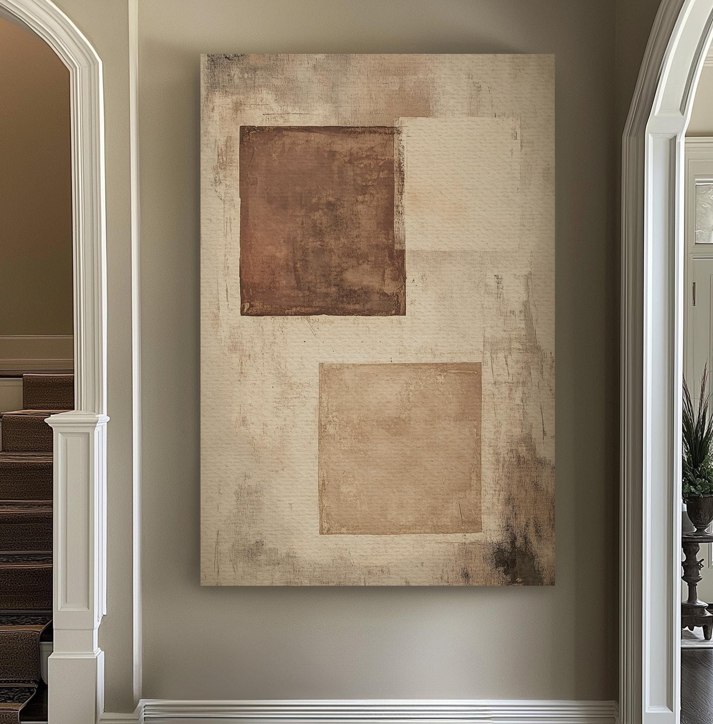 Abstract Squares Wall Art Earthy Colors, Vertical Sand Vibes Canvas Print, Moody Abstract Decor Canvas Art