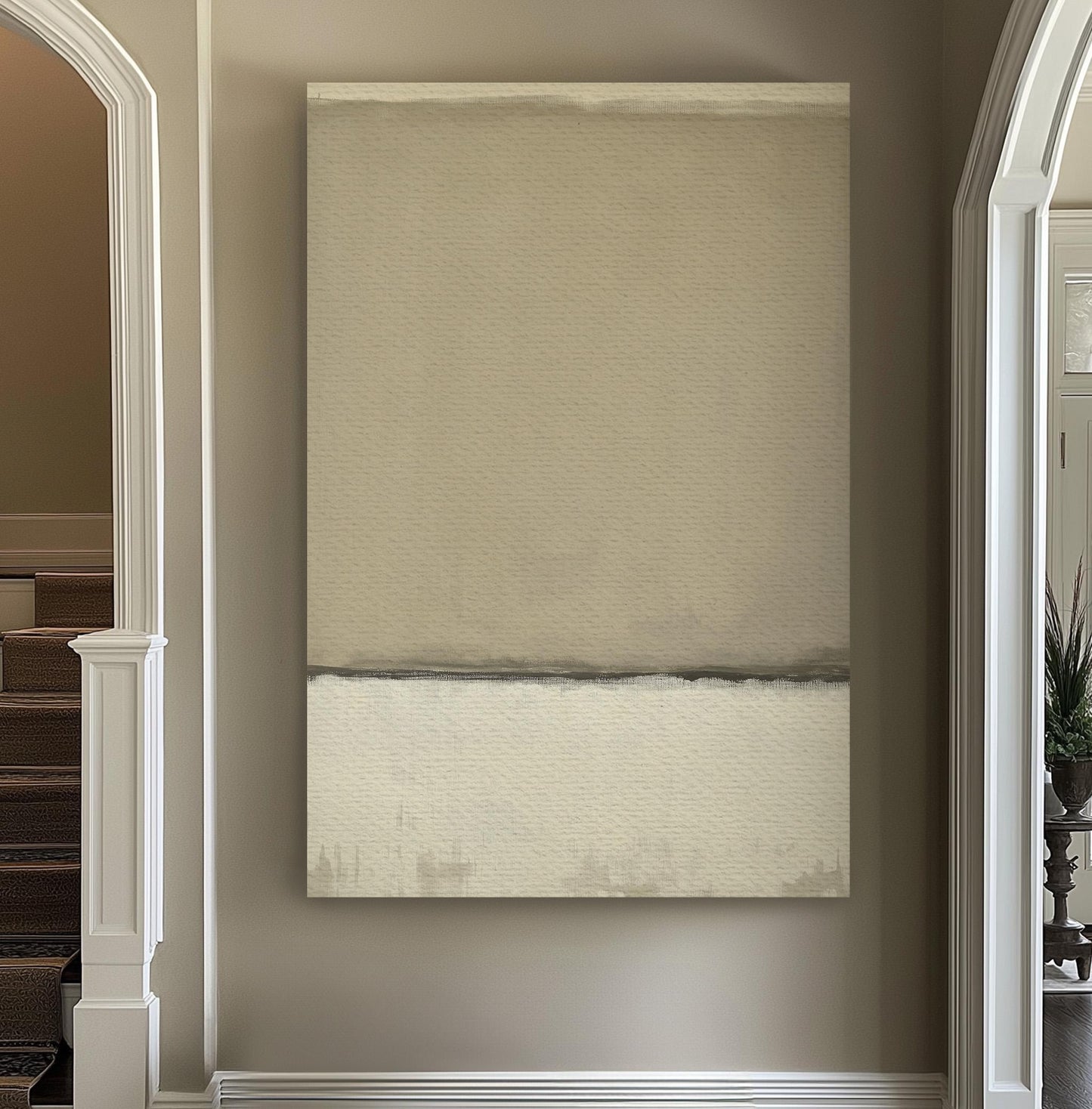 Beige and Grey Abstract Wall Art Minimal Serenity, Vertical Nature Colors Canvas Print, Moody Scene Decor Canvas Art