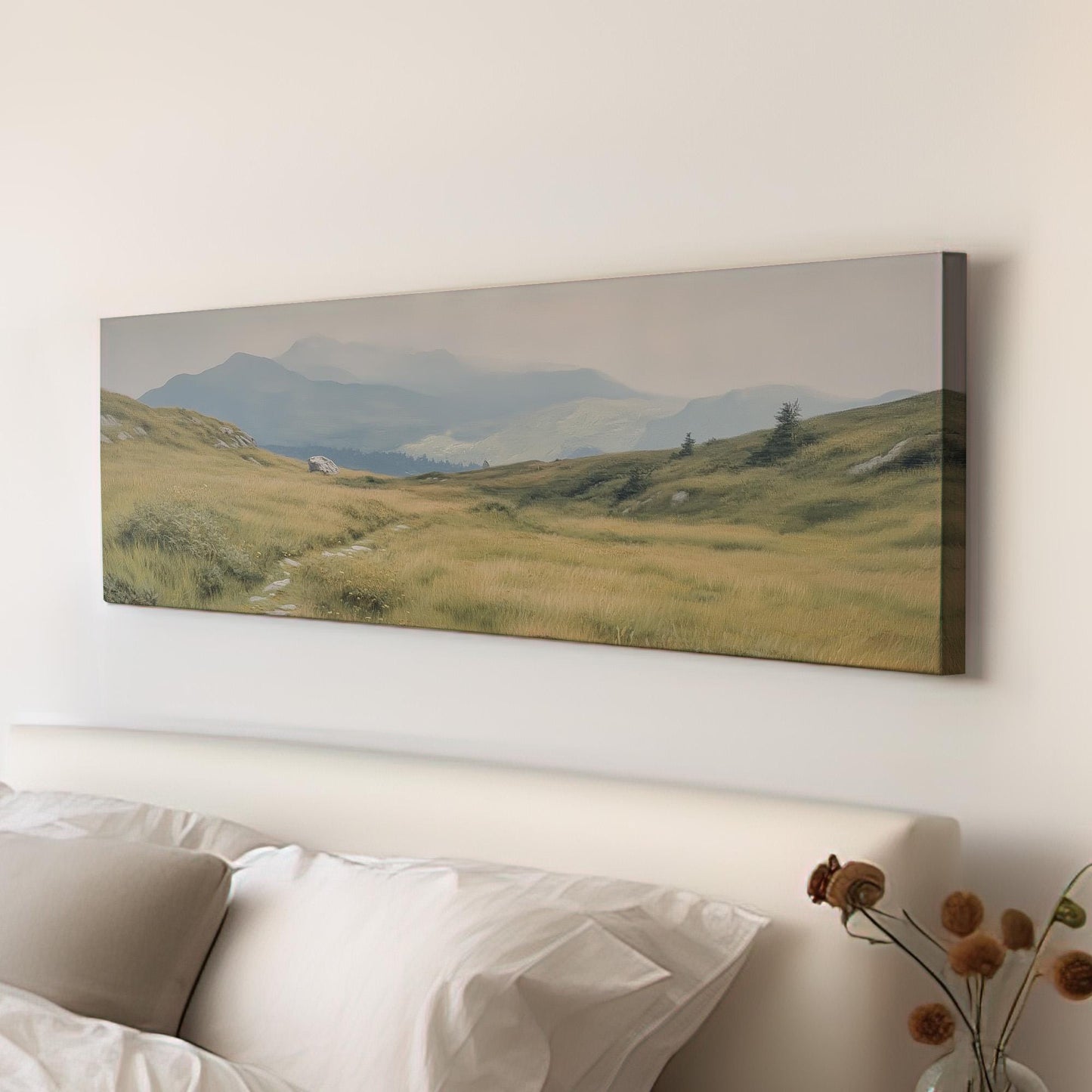 Scotland Landscape Panoramic Art Above Bed, Canvas Farmhouse Wall Art Print, Mountain Landscape Decor Canvas Art