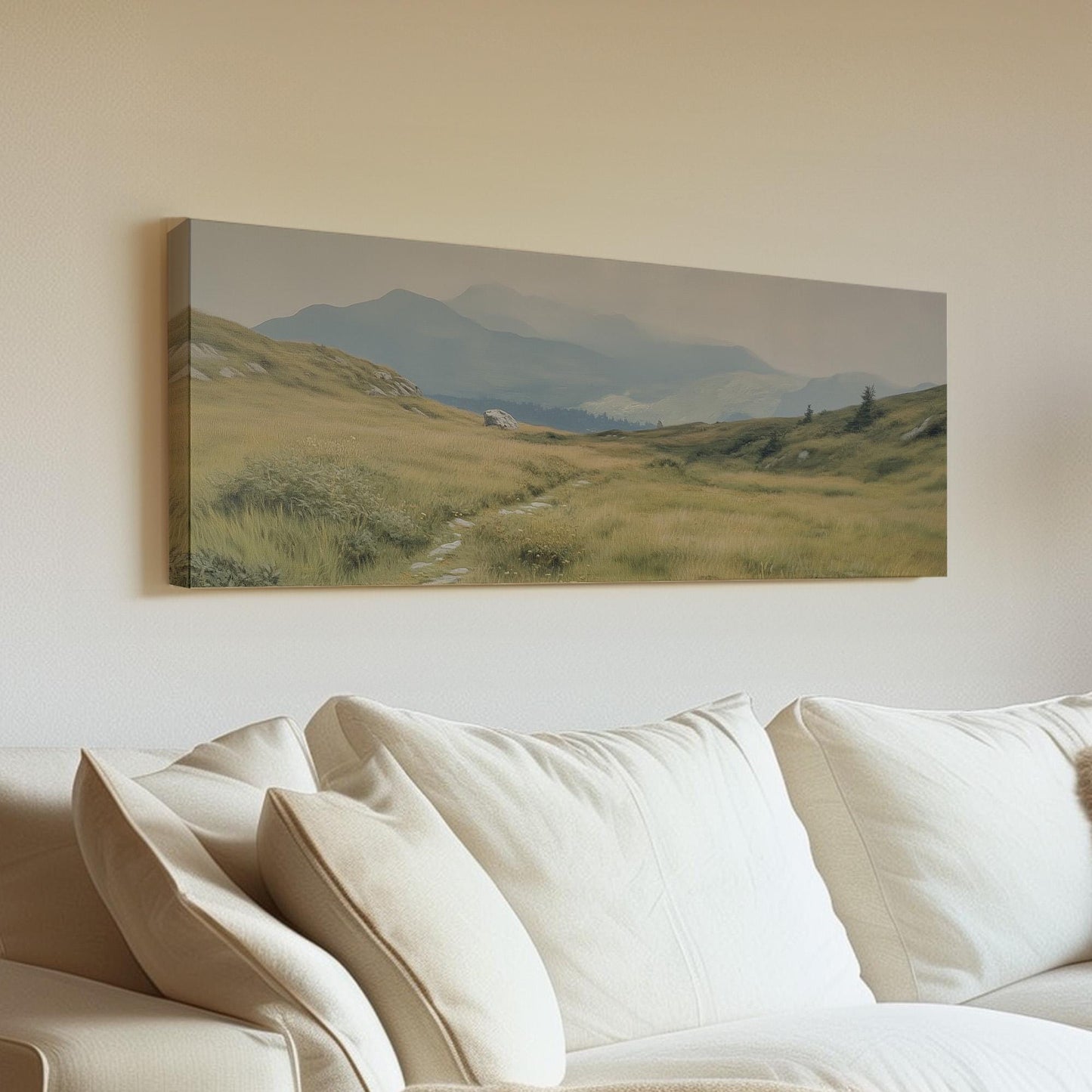 Scotland Landscape Panoramic Art Above Bed, Canvas Farmhouse Wall Art Print, Mountain Landscape Decor Canvas Art