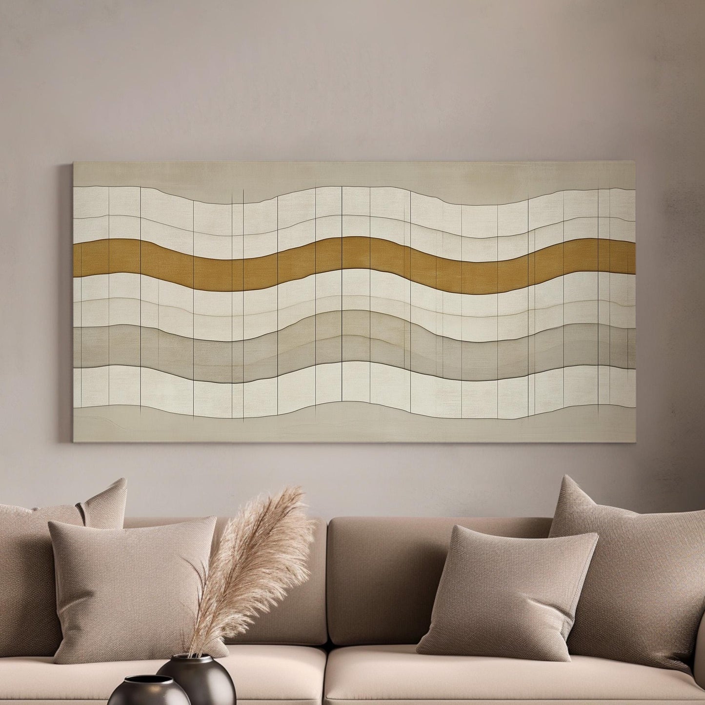 Desert Currents Wall Art Above Bed, Horizontal Layered Landscape Canvas Print, Scandinavian Mood Decor Canvas Art