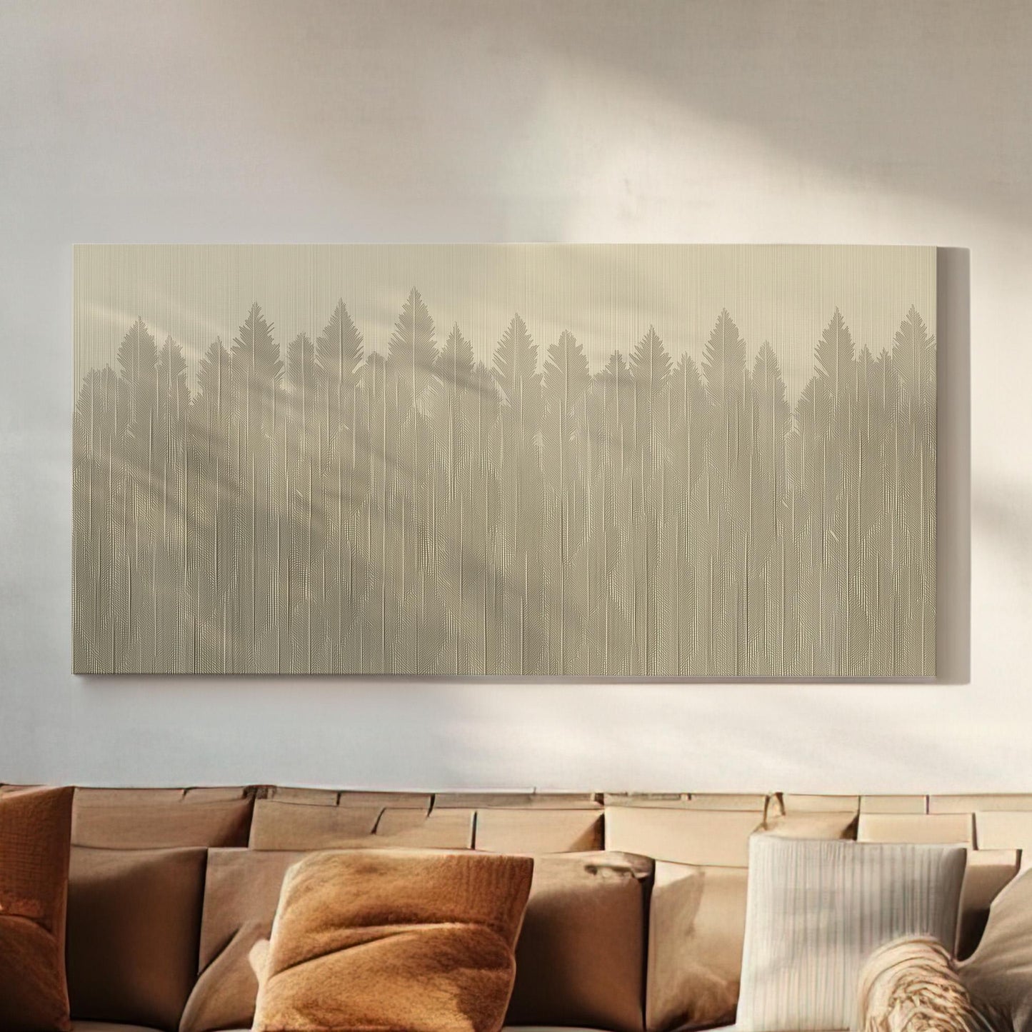 Whispering Pines Wall Art Above Couch, Horizontal Abstract Woodland Canvas Print, Contemporary Decor Canvas Art