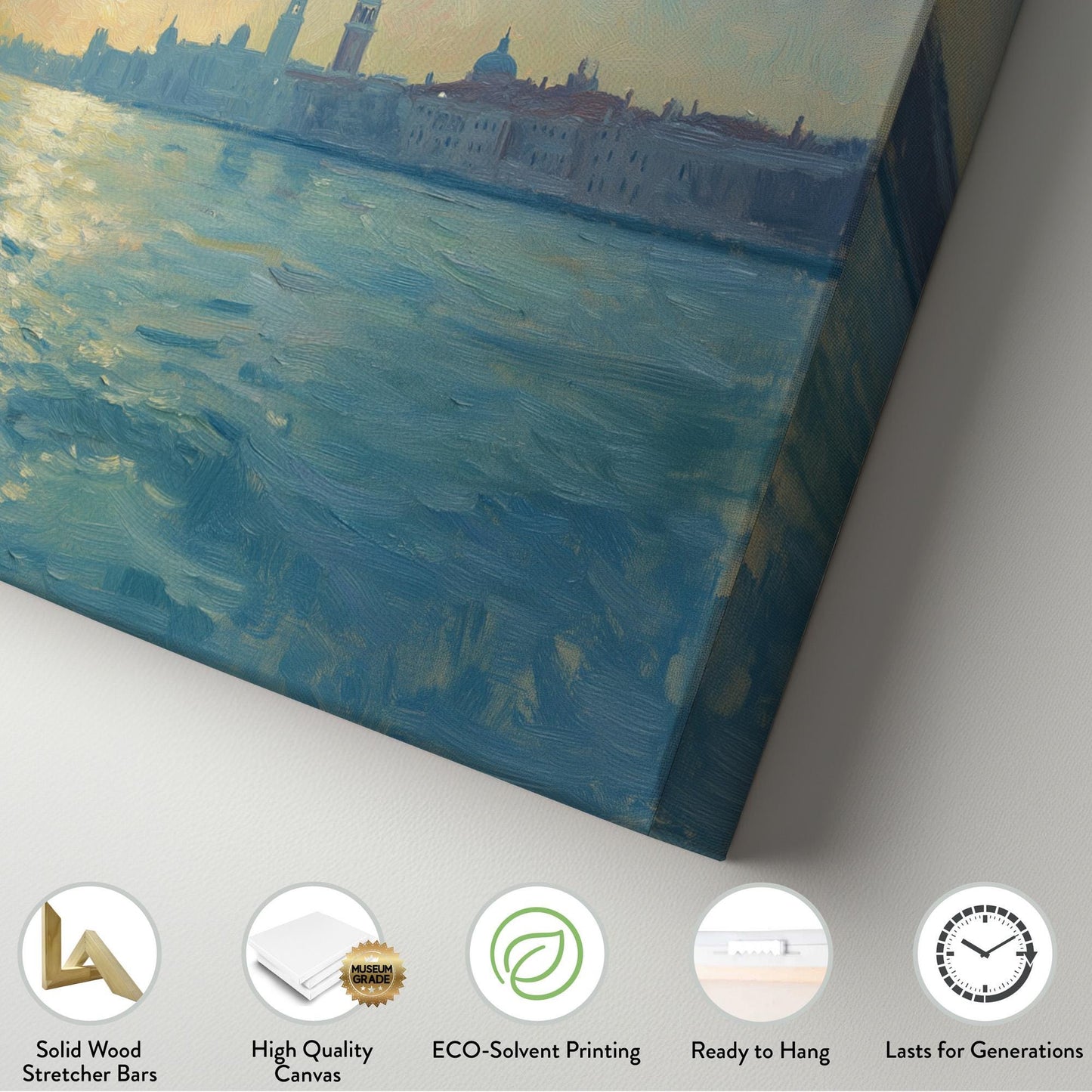 Venice Blue Seascape Wall Art For Living Room, Horizontal Clear Sky Canvas Print, Mediterranean Decor Canvas Art