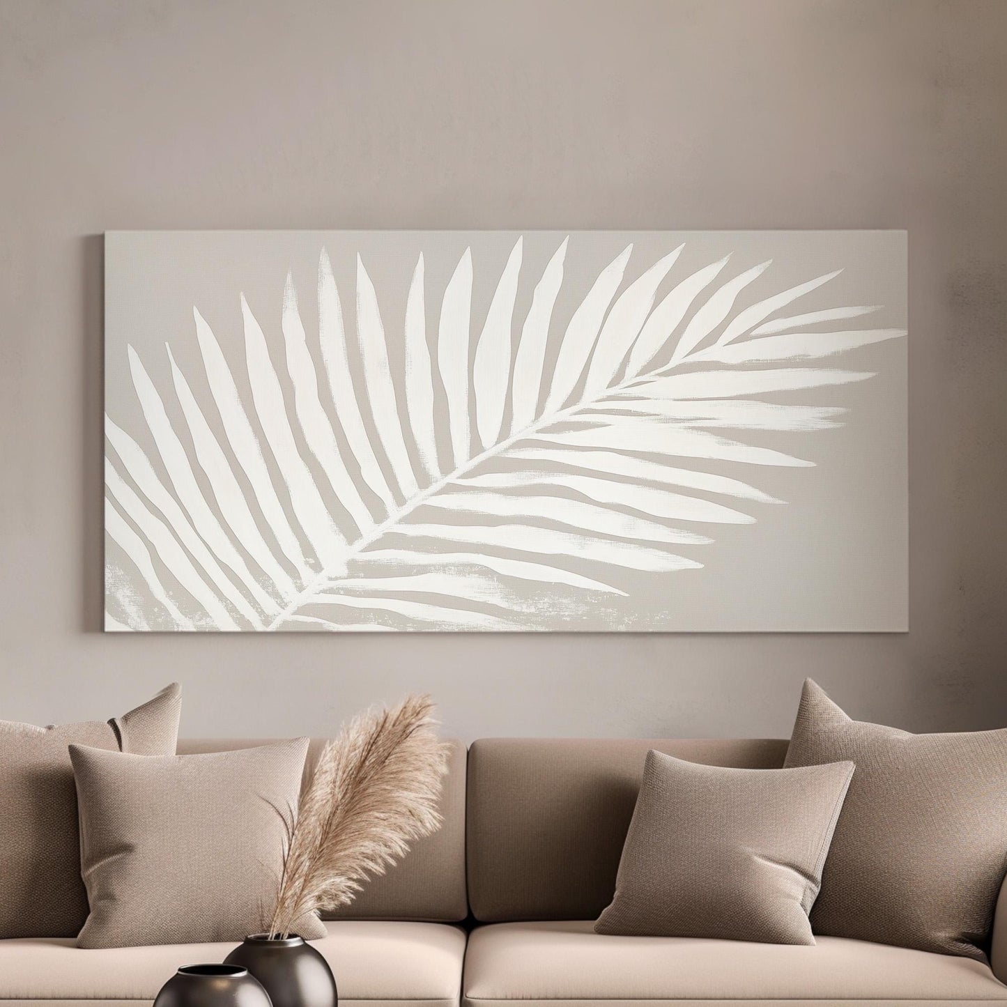 Palm Tree Branch Wall Art For Living Room, Horizontal Beach House Canvas Print, Minimal Tropical Decor Canvas Art