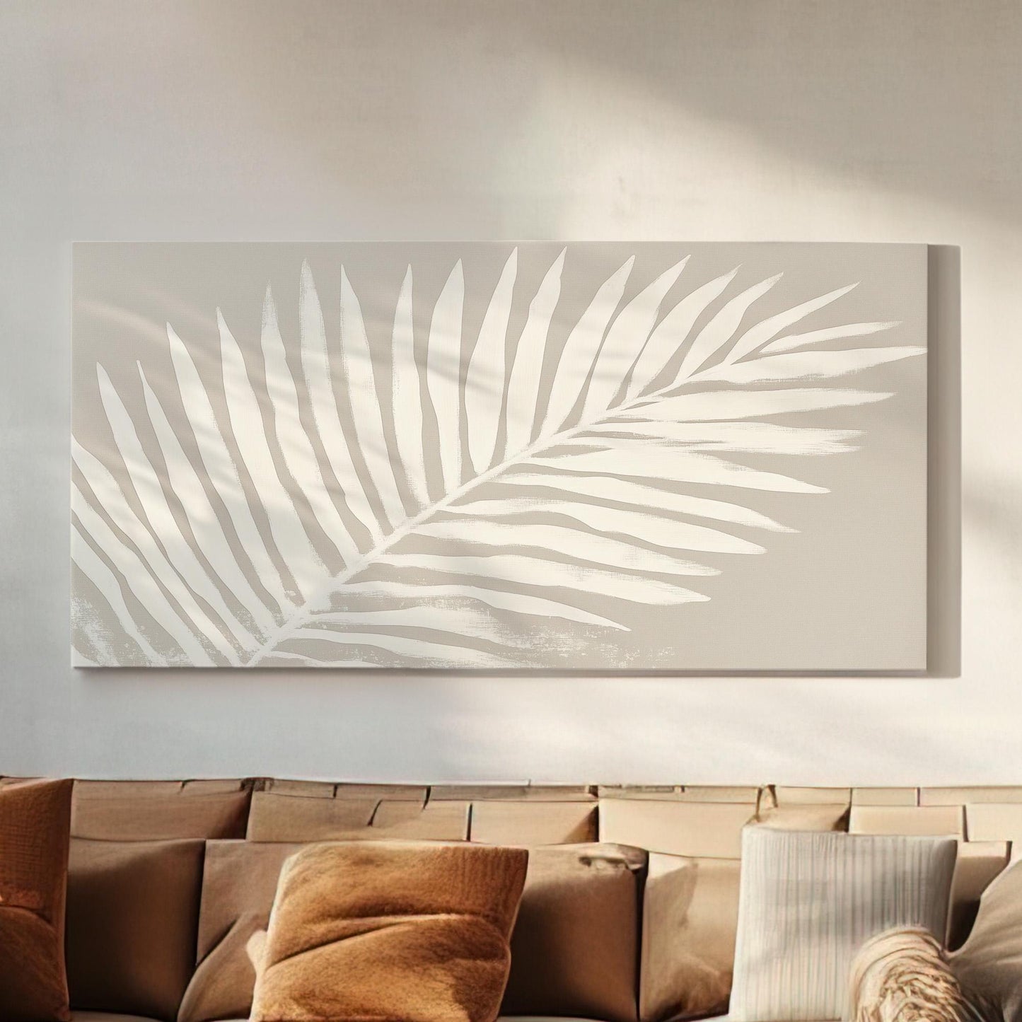 Palm Tree Branch Wall Art For Living Room, Horizontal Beach House Canvas Print, Minimal Tropical Decor Canvas Art