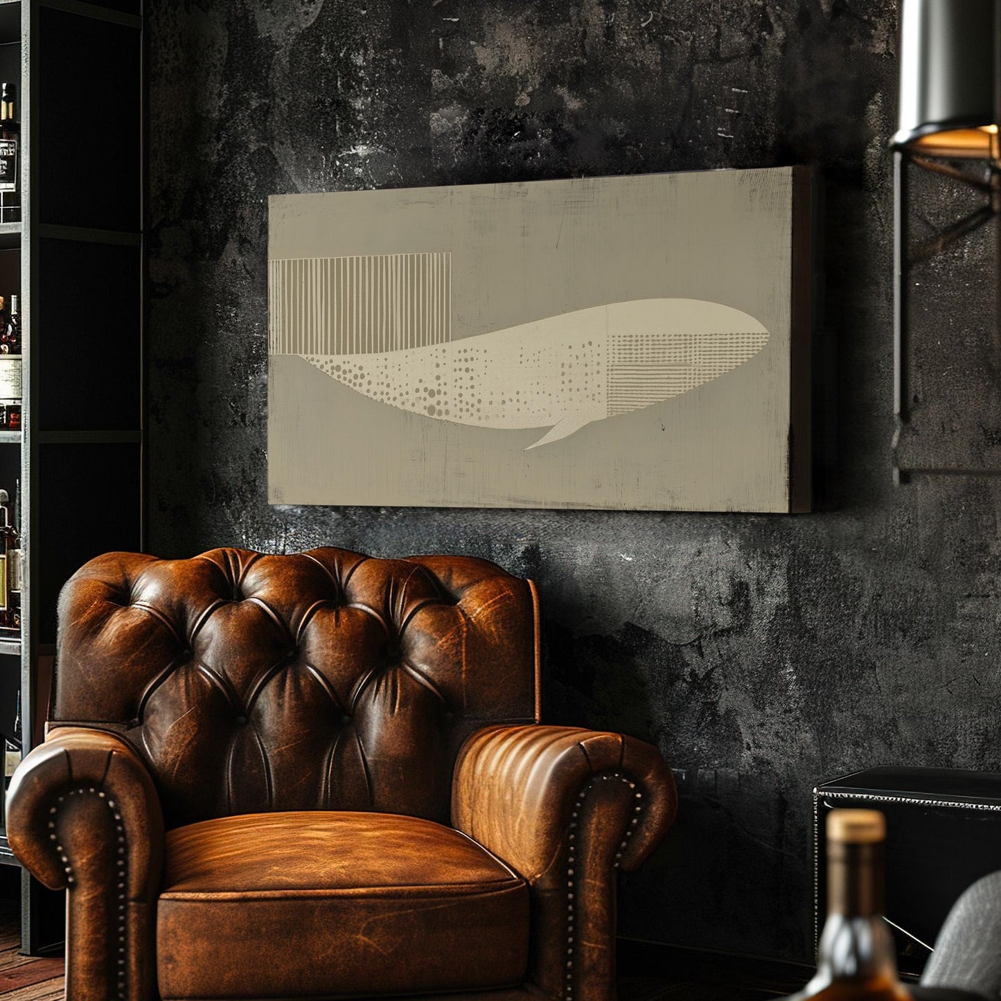 Minimalist Whale Drift Wall Art Above Bed, Horizontal Nautical Flow Canvas Print, Boho Coastal Decor Canvas Art