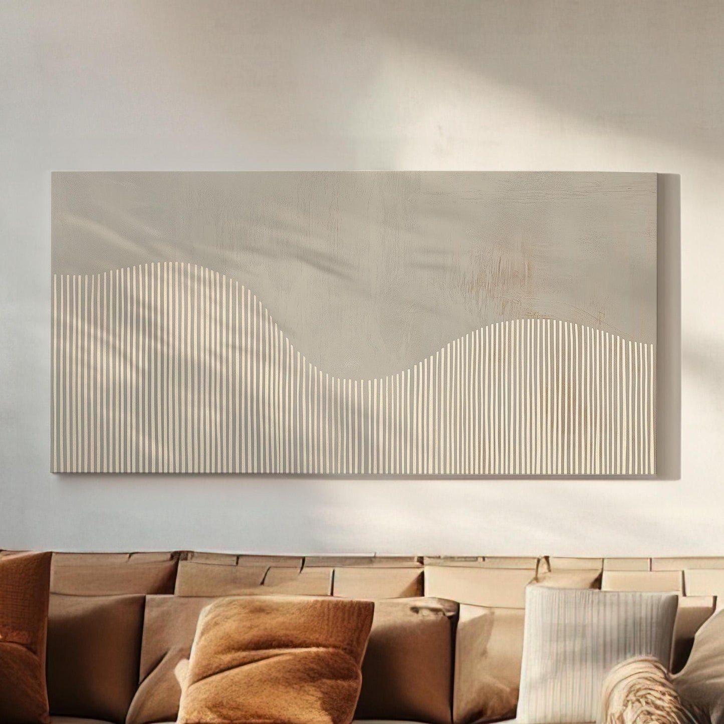 Desert Echo Wall Art For Living Room, Horizontal Scandinavian Waves Canvas Print, Abstract Sand Dunes Decor Canvas Art