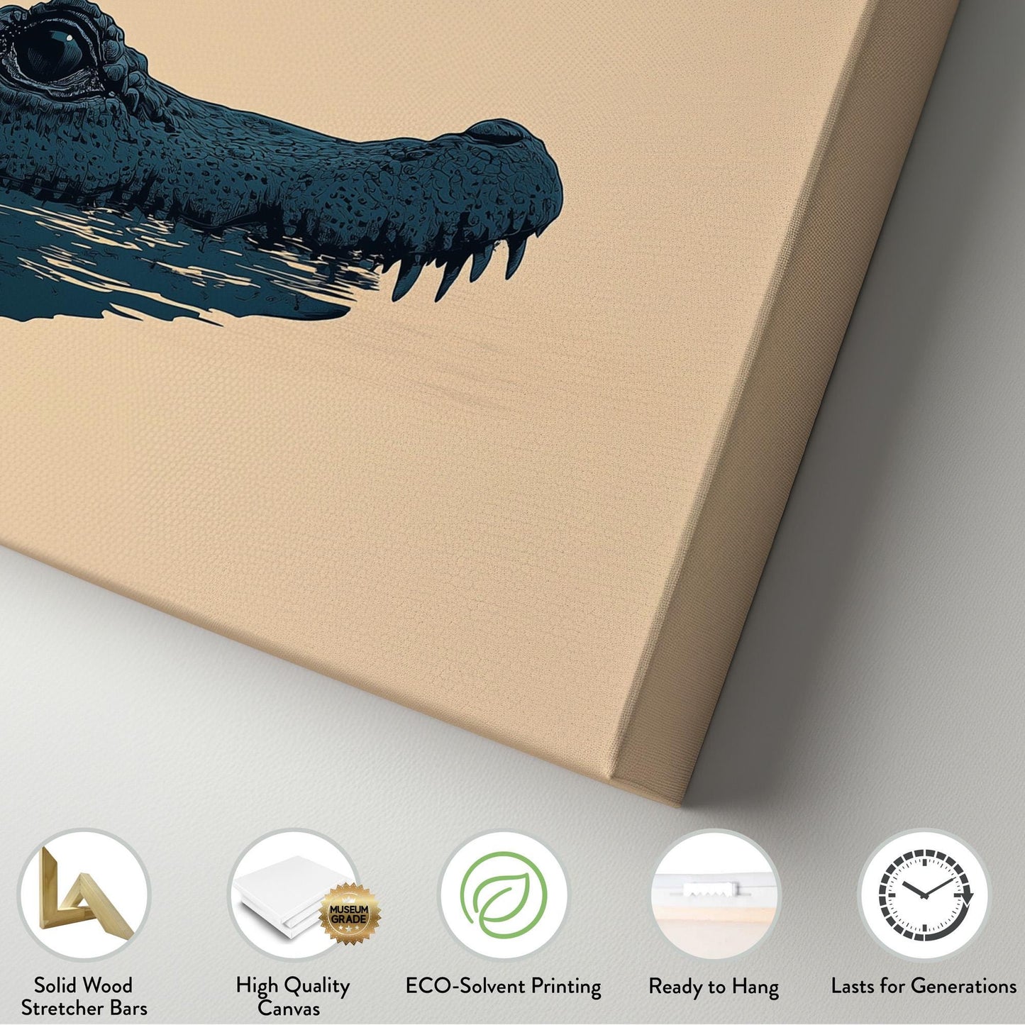 Alligator Illustration Wall Art For Bedroom, Horizontal Florida Art Canvas Print, Minimal Wildlife Decor Canvas Art