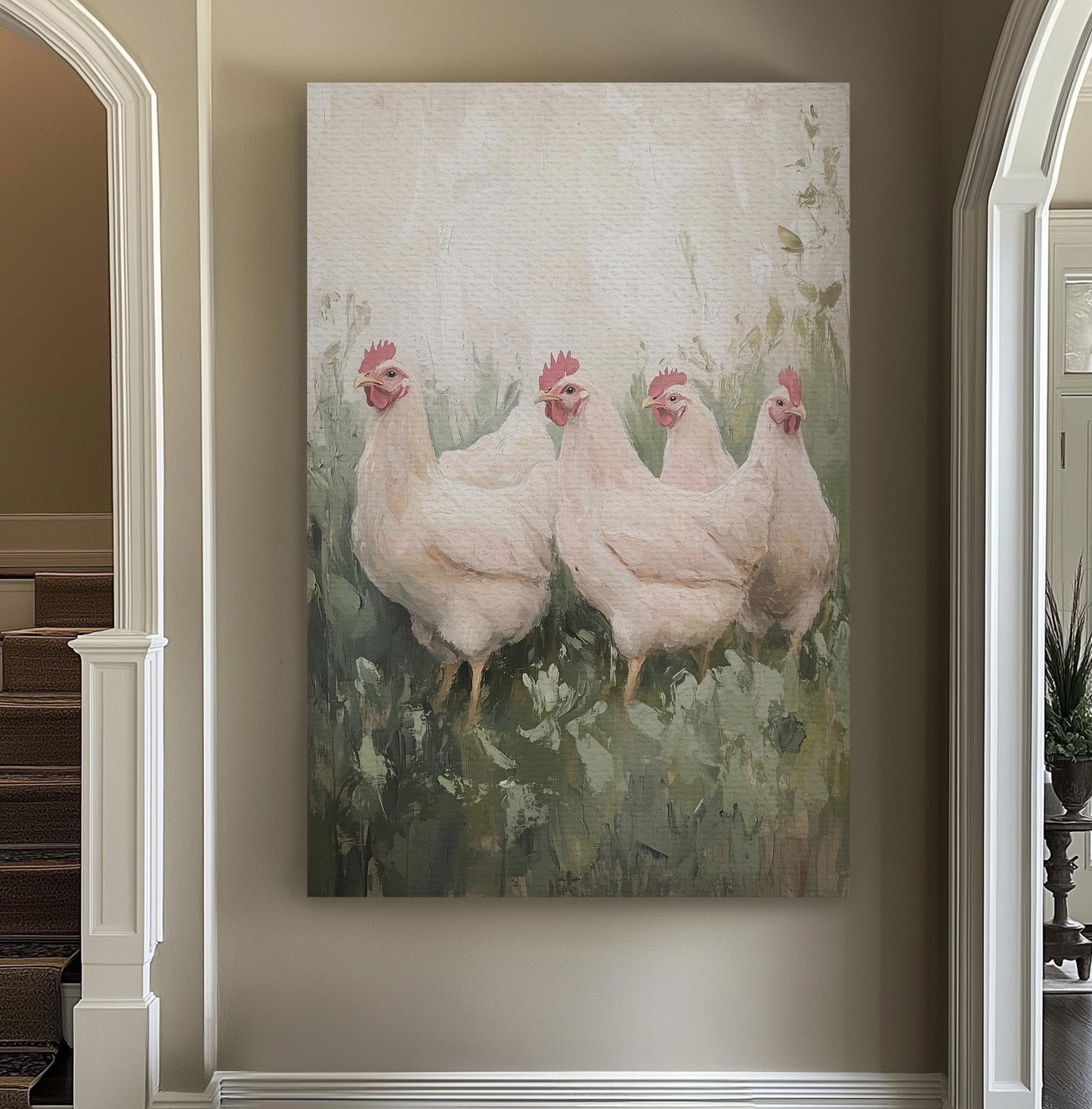 Rooster Farm Wall Art Rustic Farmhouse, Vertical Homestead Canvas Print, Chicken Coup Decor Canvas Art