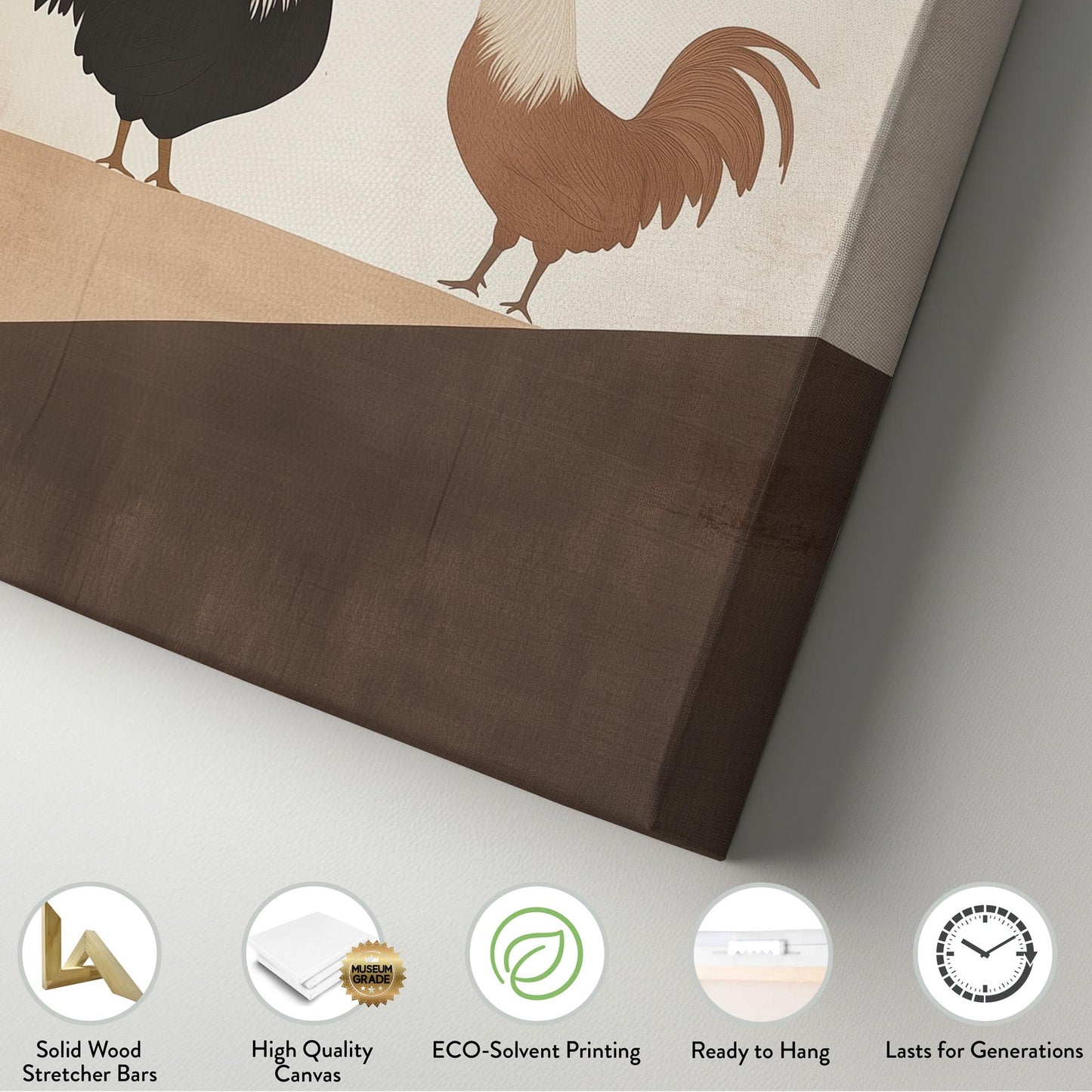 Abstract Roosters Wall Art Minimal Farmhouse, Vertical Homestead Canvas Print, Moody Colors Decor Canvas Art