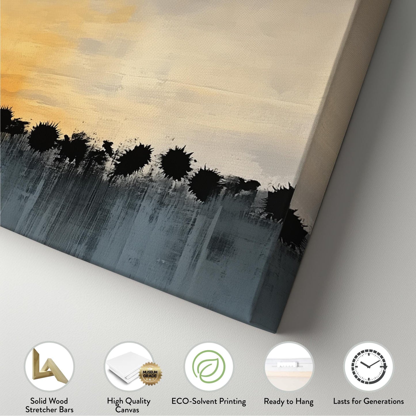 Sunset Above Sunflower Field Panoramic Art Above Bed, Canvas Warm Sun Wall Art Print, Minimal Abstract Decor Canvas Art