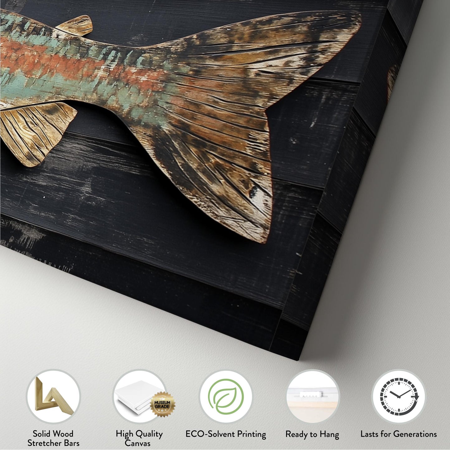 Rustic Trout Panoramic Art Above Bed, Canvas Fishing Shack Wall Art Print, Lake House Decor Canvas Art