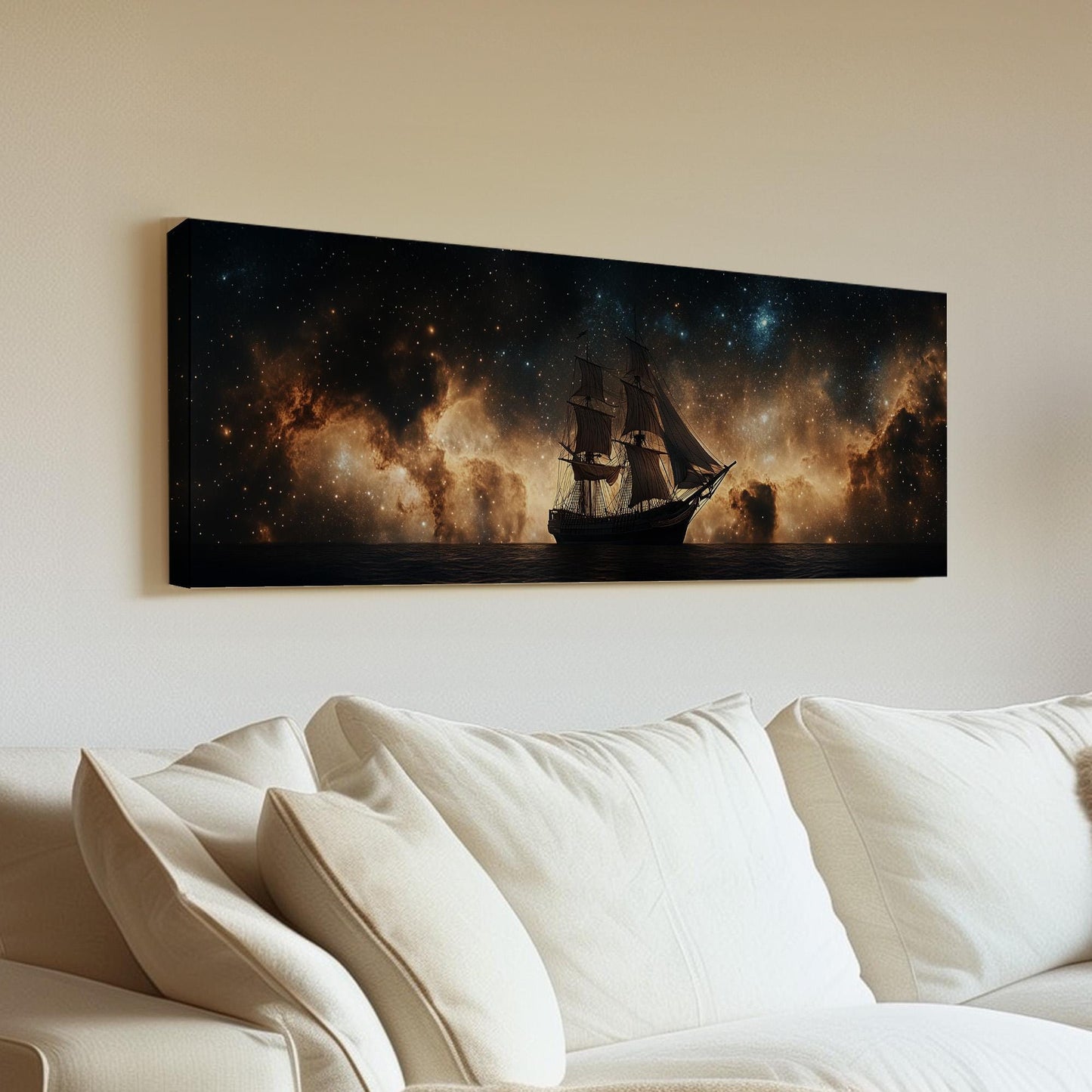 Pirate Ship Horizon Panoramic Art Wild Seas, Canvas Nautical Vibes Wall Art Print, Starry Night Decor Canvas Art