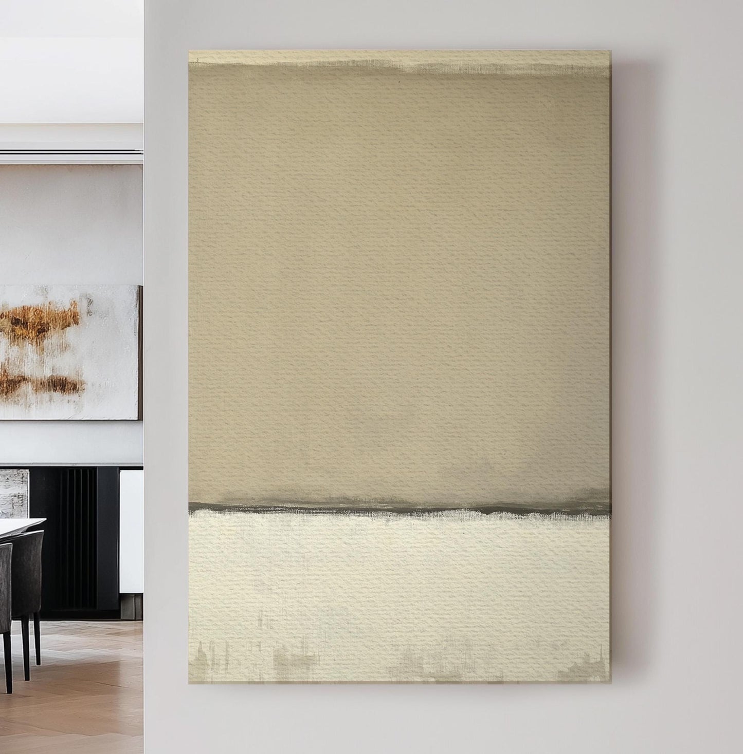 Beige and Grey Abstract Wall Art Minimal Serenity, Vertical Nature Colors Canvas Print, Moody Scene Decor Canvas Art