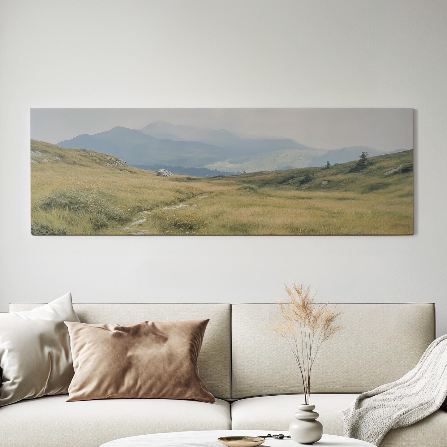 Scotland Landscape Panoramic Art Above Bed, Canvas Farmhouse Wall Art Print, Mountain Landscape Decor Canvas Art