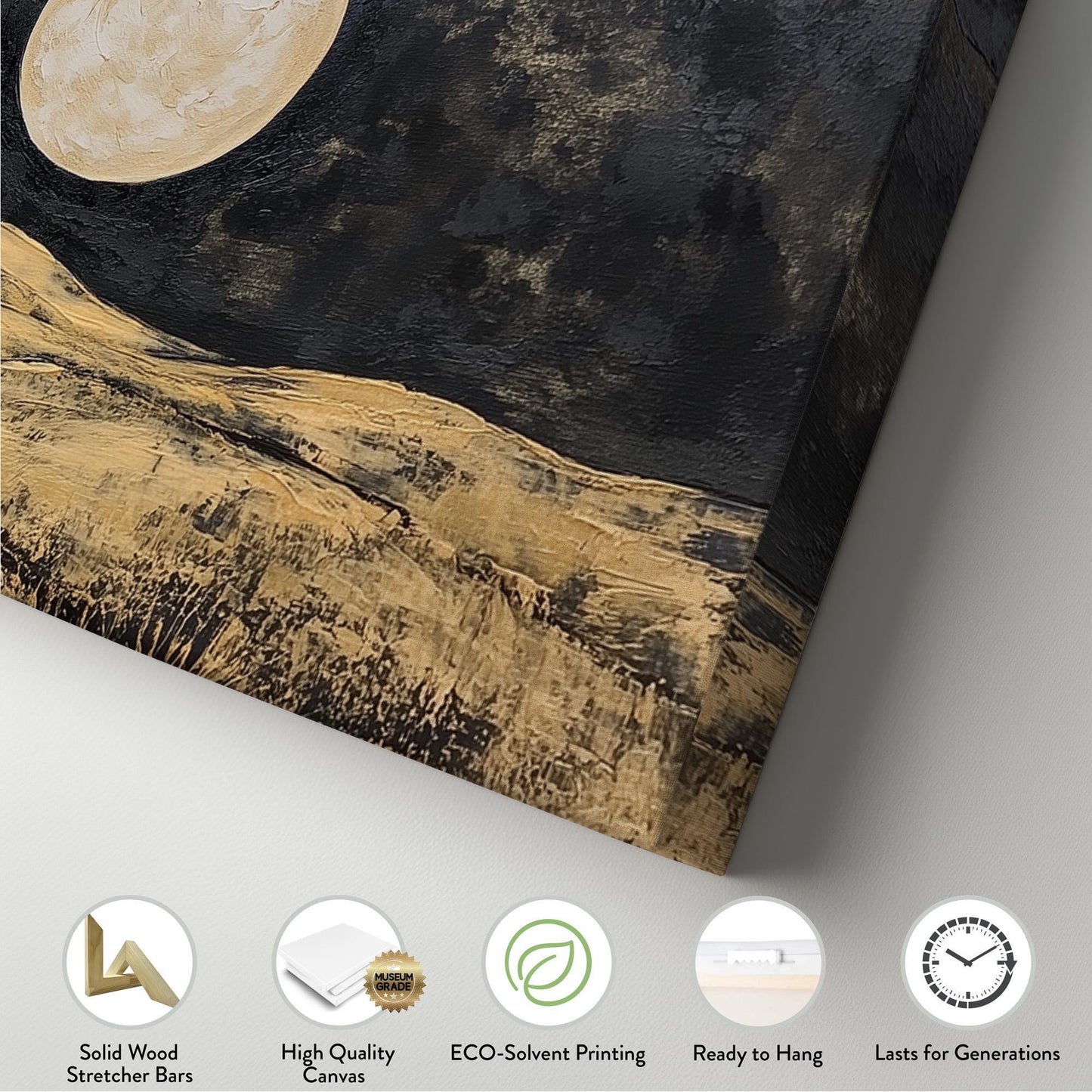 Gold Tuscany Fields Panoramic Art Above Bed, Canvas Mediterranean Wall Art Print, Black and Gold Decor Canvas Art