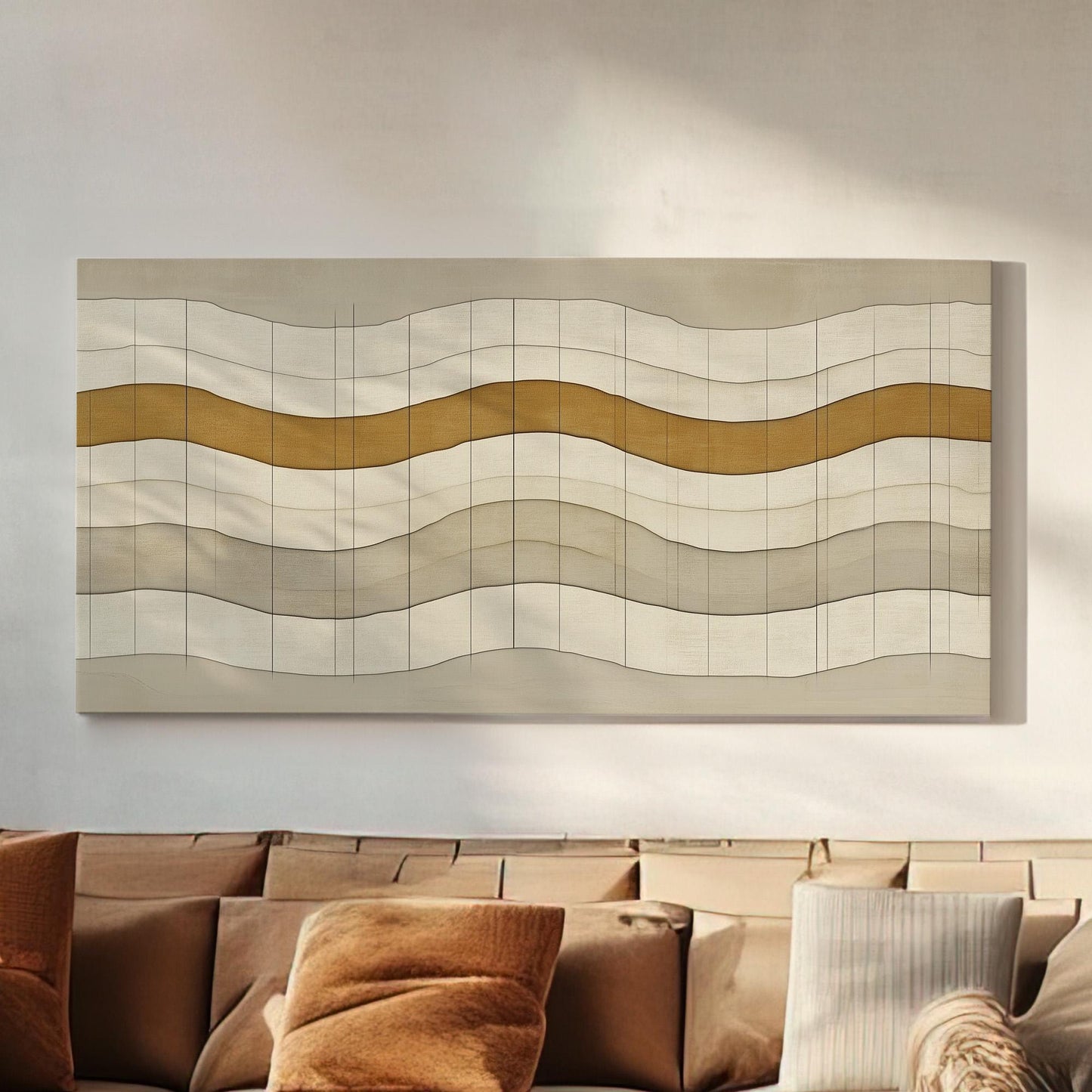 Desert Currents Wall Art Above Bed, Horizontal Layered Landscape Canvas Print, Scandinavian Mood Decor Canvas Art