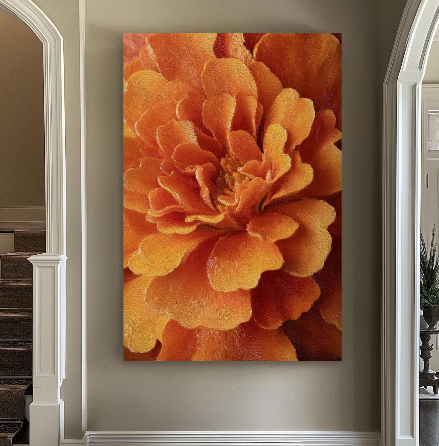 Vivid Bloom Canvas Art Textured Floral Print Contemporary Wall Art For Living Room Tangerine Glow Art Flower Decor Vertical Canvas