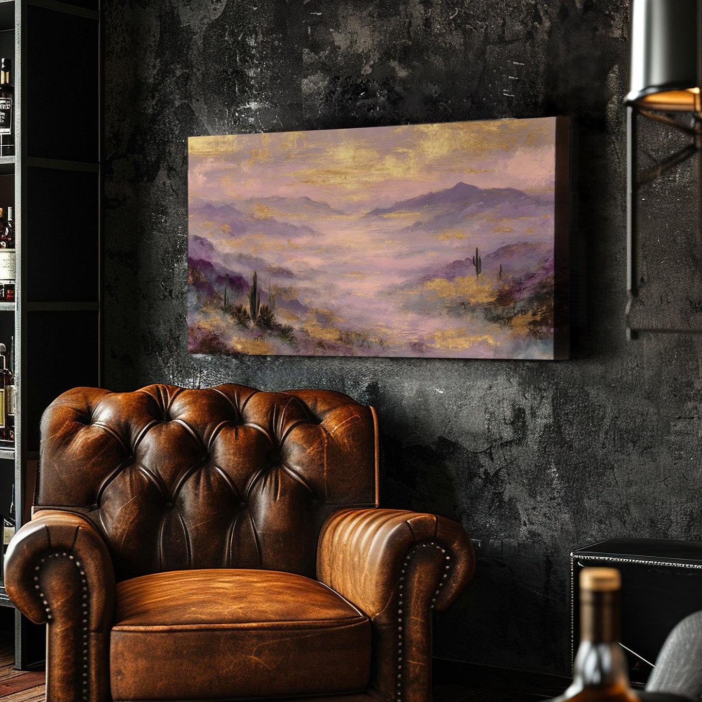 Misty Mountain Serenity Canvas Art | Impressionist Print | Bohemian Wall Art For Living Room | Lavender Twilight Art | Desert Landscape Art