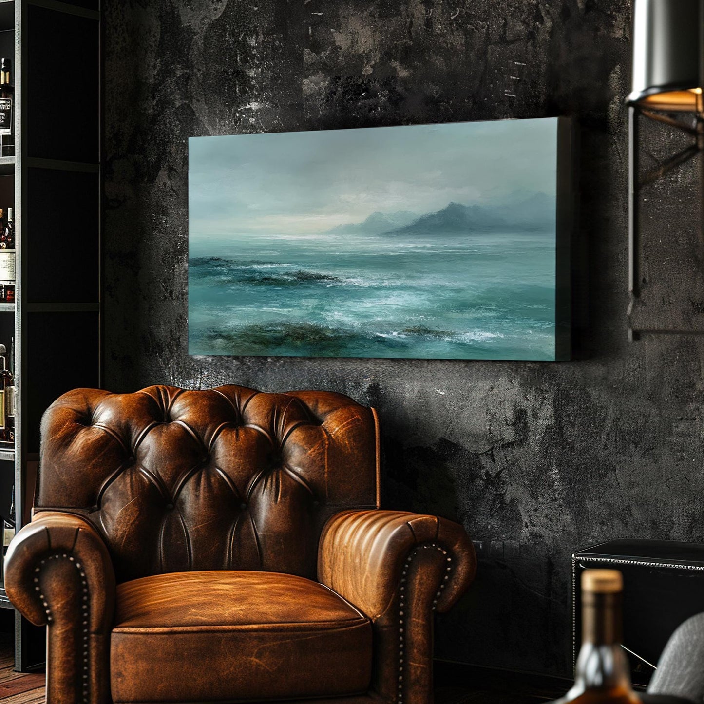 Misty Horizon Canvas Art | Serene Landscape Print | Coastal Wall Art For Living Room | Aquamarine Mist Art | Ocean View Decor Horizontal Art