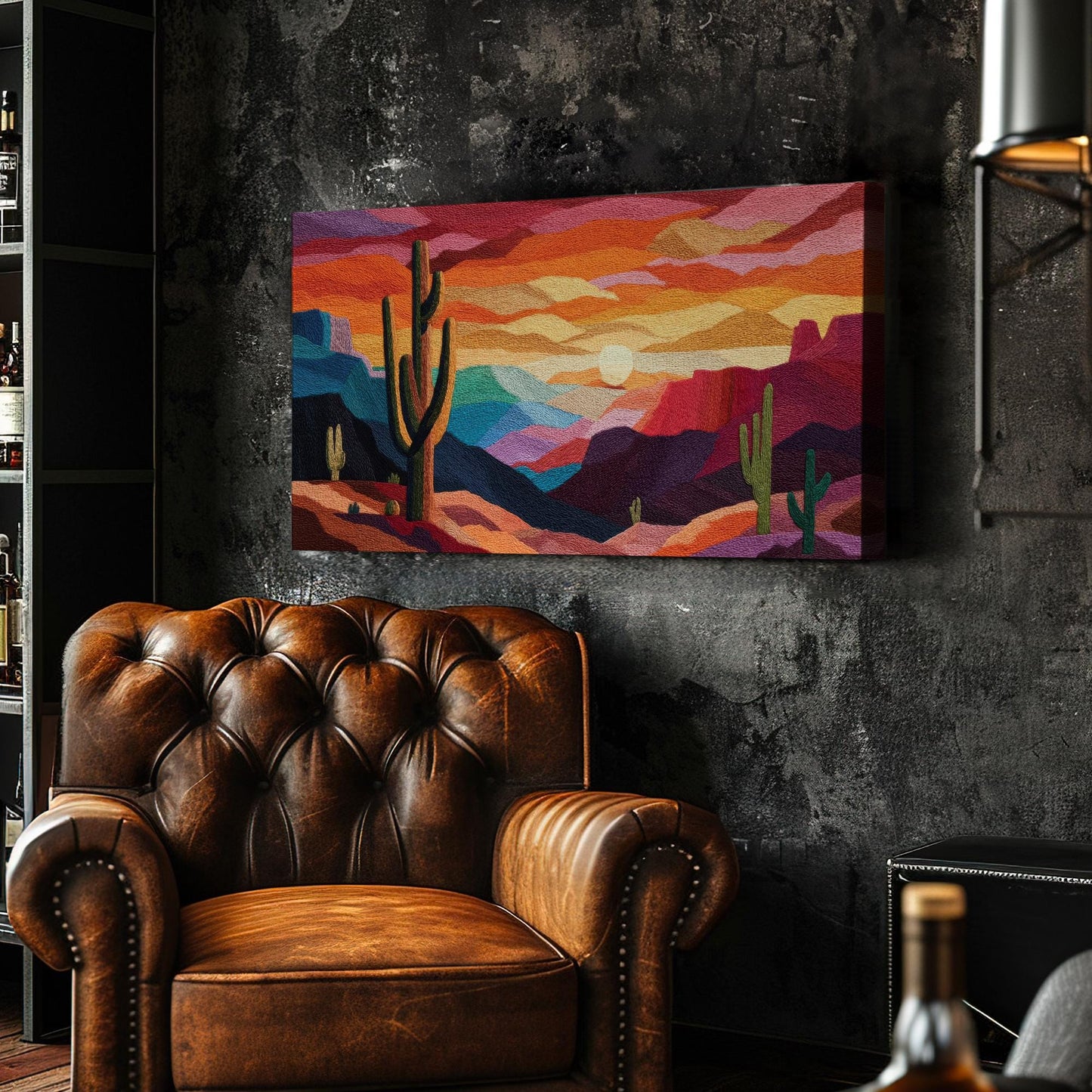 Desert Sunset Symphony Canvas Art | Abstract Landscape Print | Southwestern Style Wall Art For Living Room | Sunset Ember Art | Cactus Art