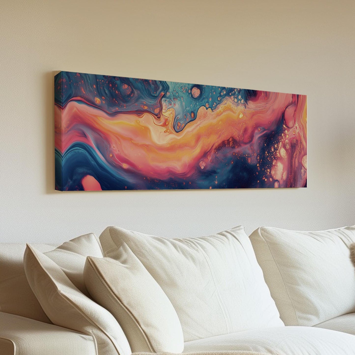 Ethereal Flow Canvas Art Abstract Expressionism Print Modern Wall Art For Living Room Cosmic Coral Art Fluid Motion Decor Panoramic Wall Art