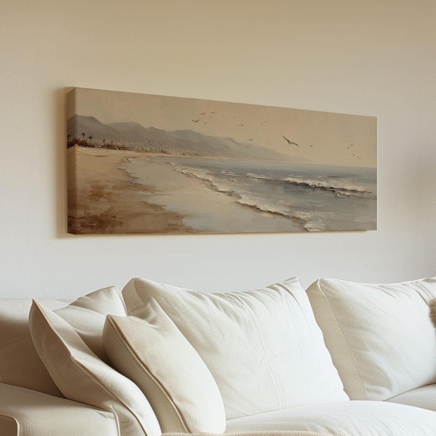 Coastal Serenity Canvas Art Impressionist Print Coastal Wall Art For Living Room Sand Dune Beige Art Seascape Decor Panoramic Wall Art