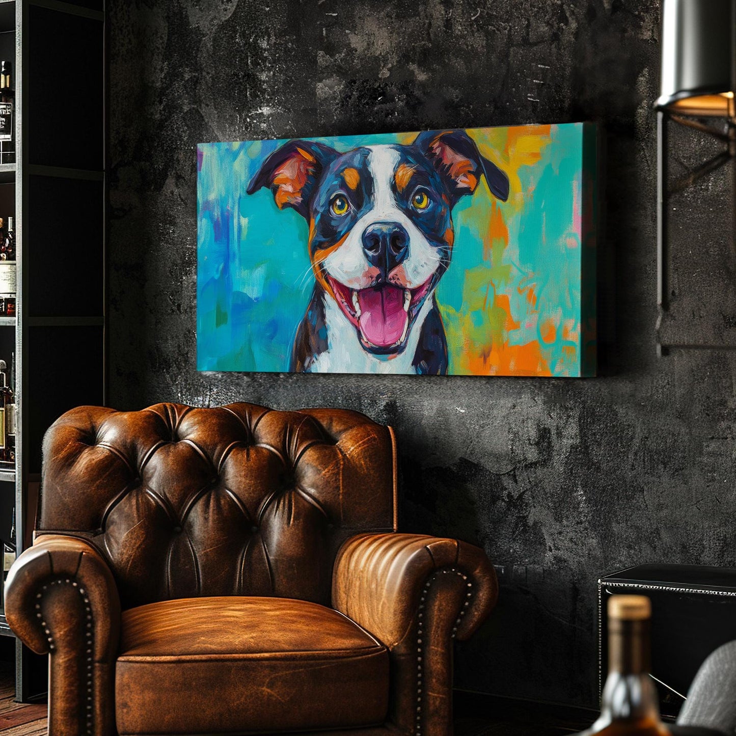 Joyful Beagle Canvas Art | Impasto Dog Print | Bohemian Modern Wall Art For Living Room | Cerulean Tangerine Art Horizontal Art