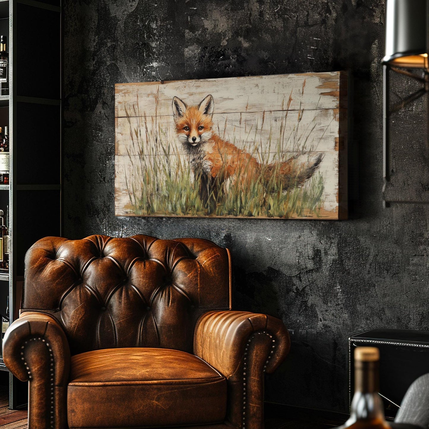 Fox in the Meadow Canvas Art | Impasto Print | Bohemian Wall Art For Living Room | Creamy Oat Milk Art | Rustic Modern Decor Horizontal Art