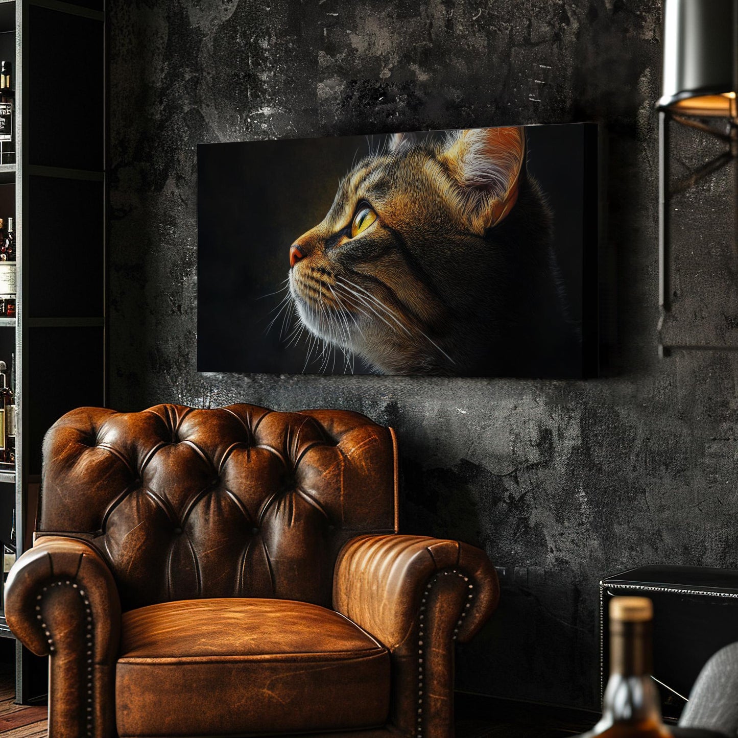 Feline Gaze Canvas Art | Impressionistic Digital Print | Bohemian Wall Art For Living Room | Amber Sunset Art Horizontal Art