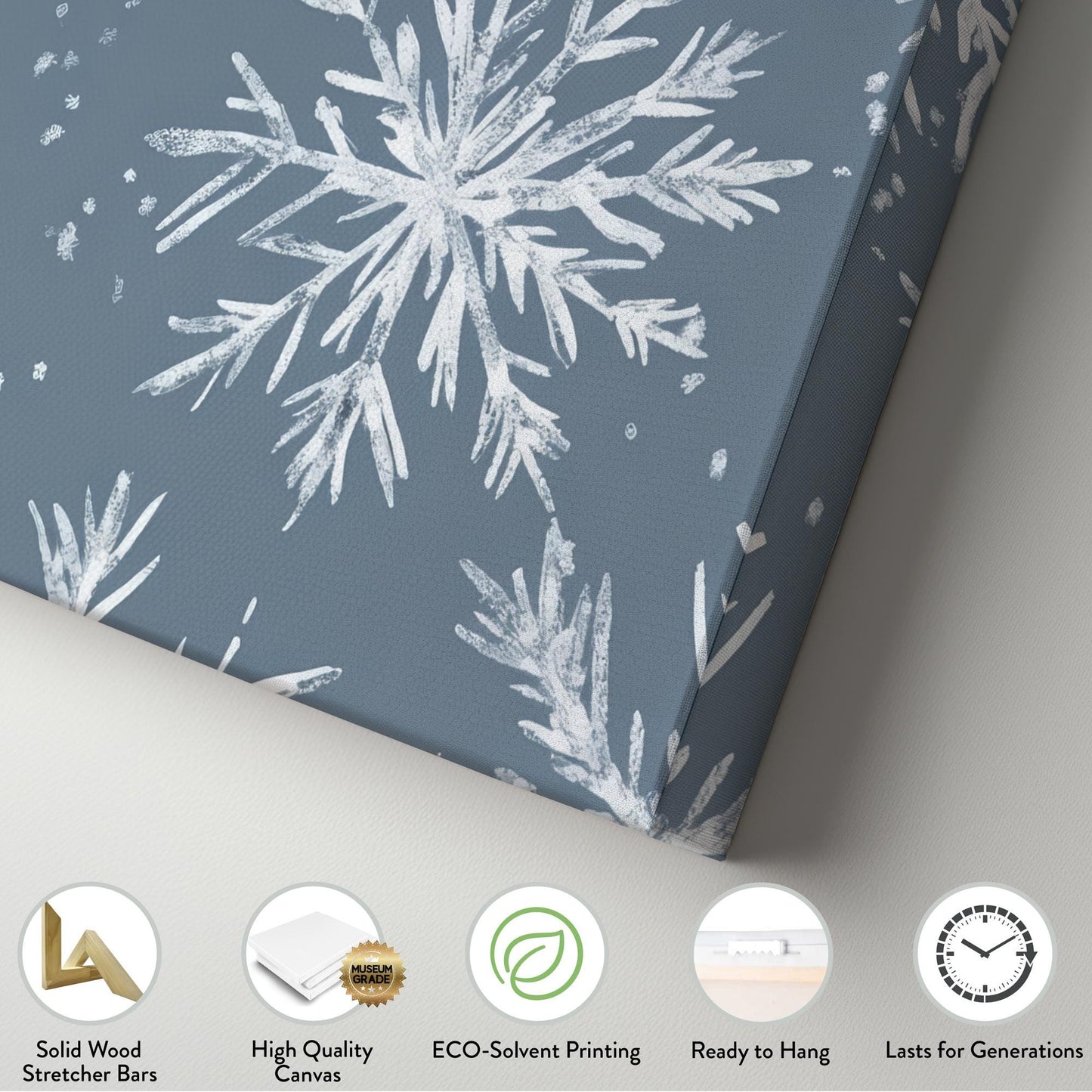 Winter Wonderland Snowflake Canvas Art | Watercolor Effect Print | Scandinavian Wall Art For Bedroom | Powder Blue Art Square Canvas Art