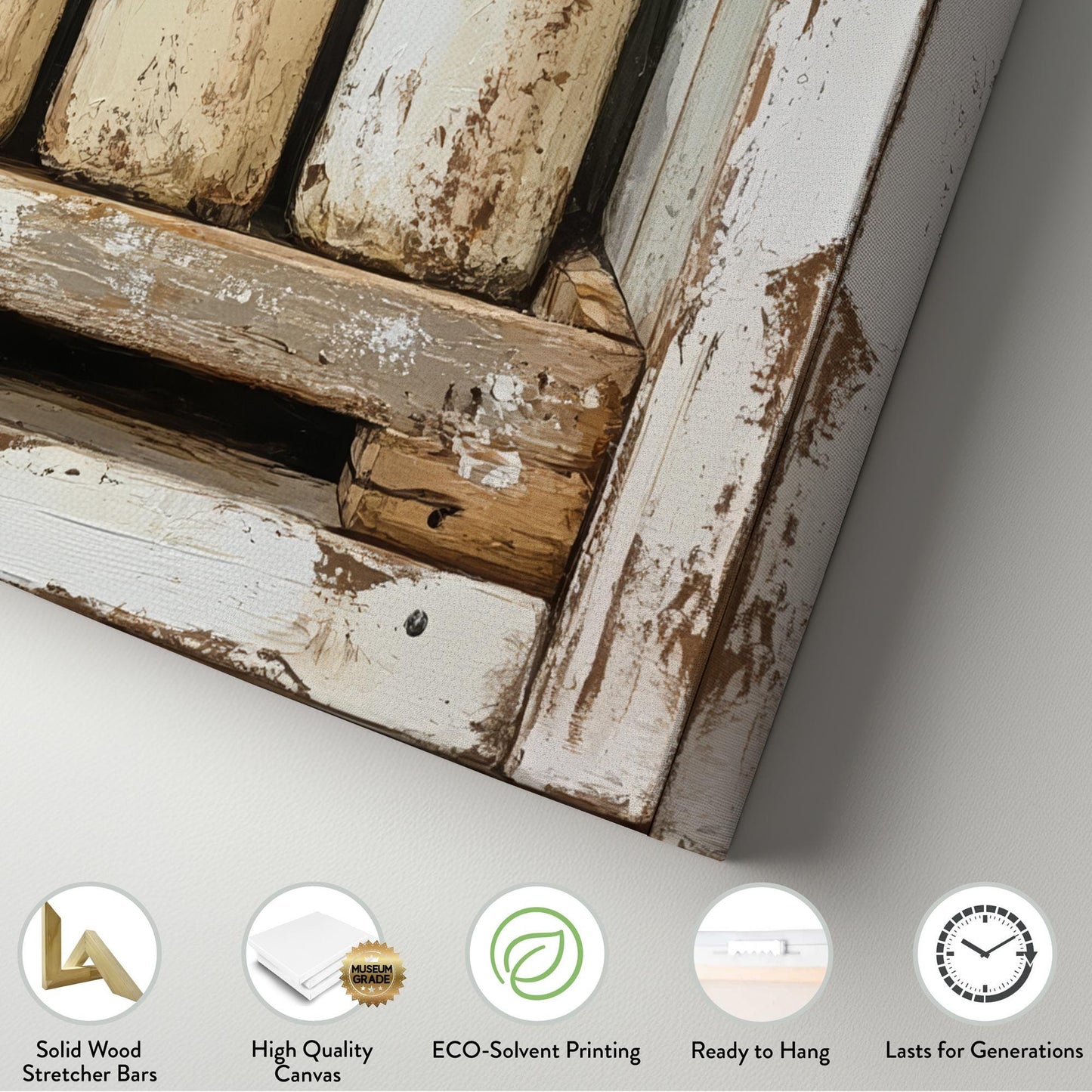 Vintage Bottle Crate Canvas Art | Impasto Print | French Country Wall Art For Living Room | Creamy Beige Art Square Canvas Art