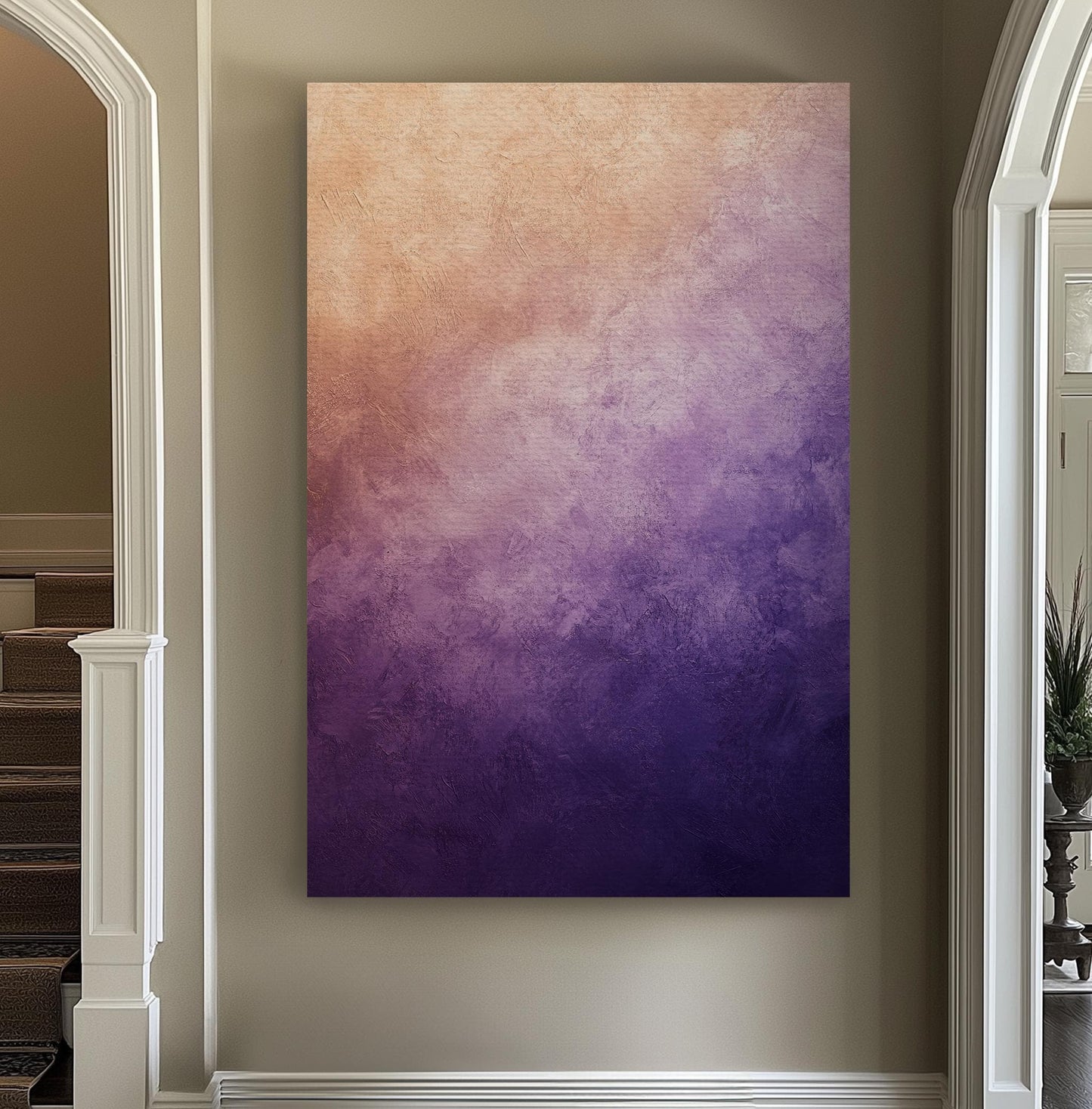 Textured Ombre Canvas Art | Impasto Painting Print | Bohemian Wall Art For Living Room | Amethyst Toasted Almond Art Vertical Canvas