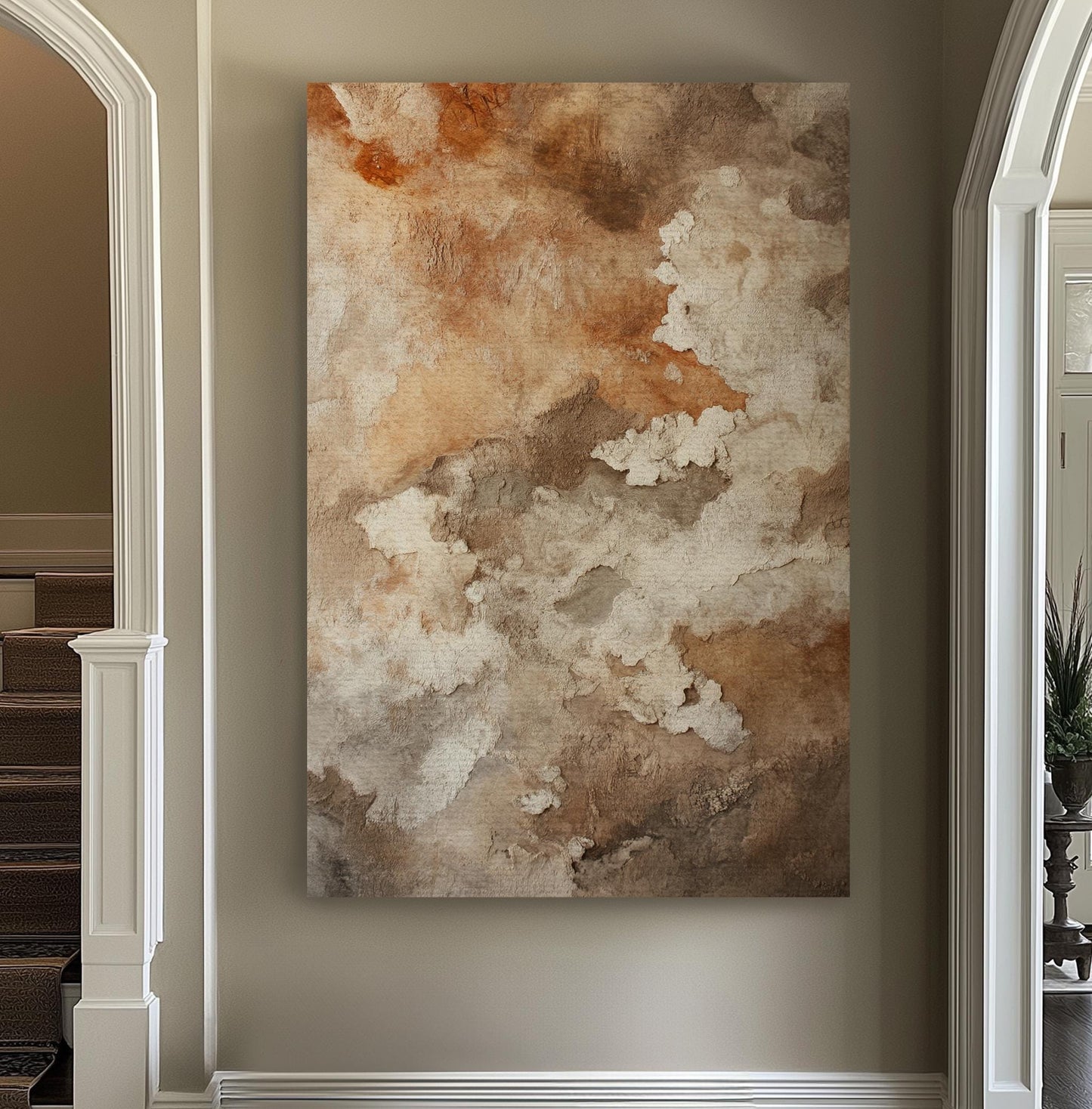Textured Desert Hues Canvas Art | Abstract Spatter Print | Minimalist Wall Art For Living Room | Sandstone Clay Art Vertical Canvas