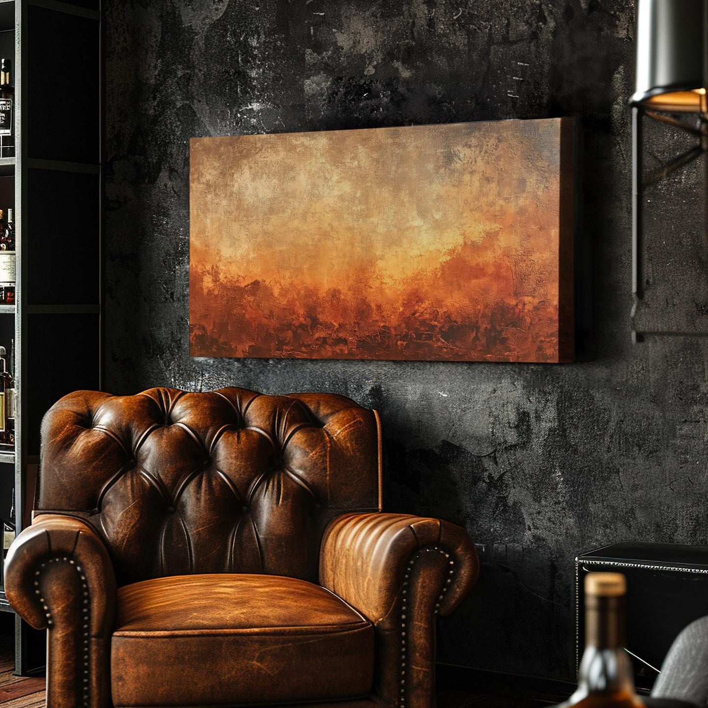Sunset Hues Canvas Art | Impasto Textured Print | Bohemian Wall Art For Living Room | Terracotta Gold Art Horizontal Art