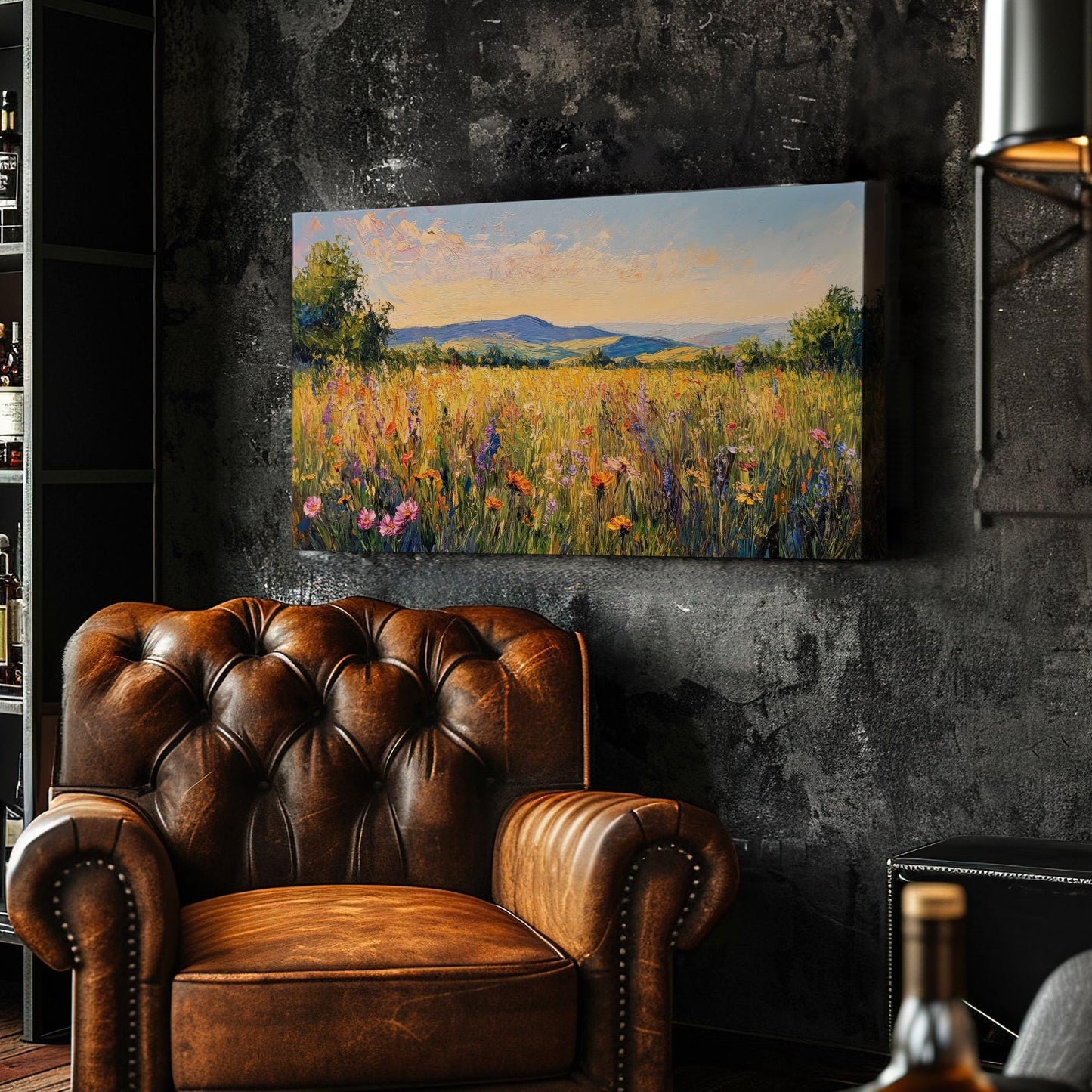 Summer Meadow Impressionism Canvas Art | Palette Knife Impasto Print | Bohemian Farmhouse Wall Art For Living Room Horizontal Art