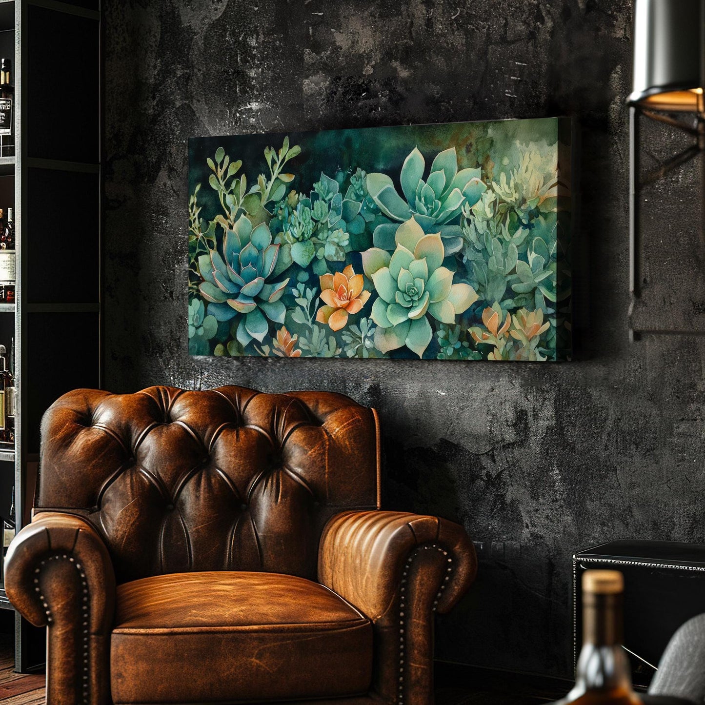 Succulent Botanical Canvas Art | Watercolor Botanical Print | Japandi Wall Art For Living Room | Jadeite Green Art Horizontal Art