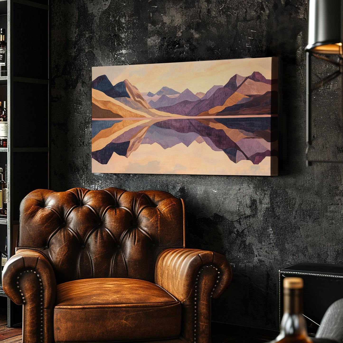 Serene Mountain Lake Canvas Art | Geometric Abstract Print | Minimalist Wall Art For Living Room Horizontal Art