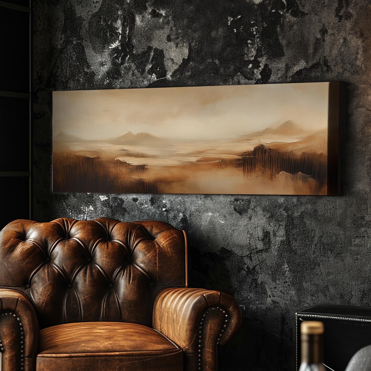 Serene Desert Landscape Canvas Art | Impasto Painting Print | Minimalist Wall Art For Living Room Panoramic Wall Art