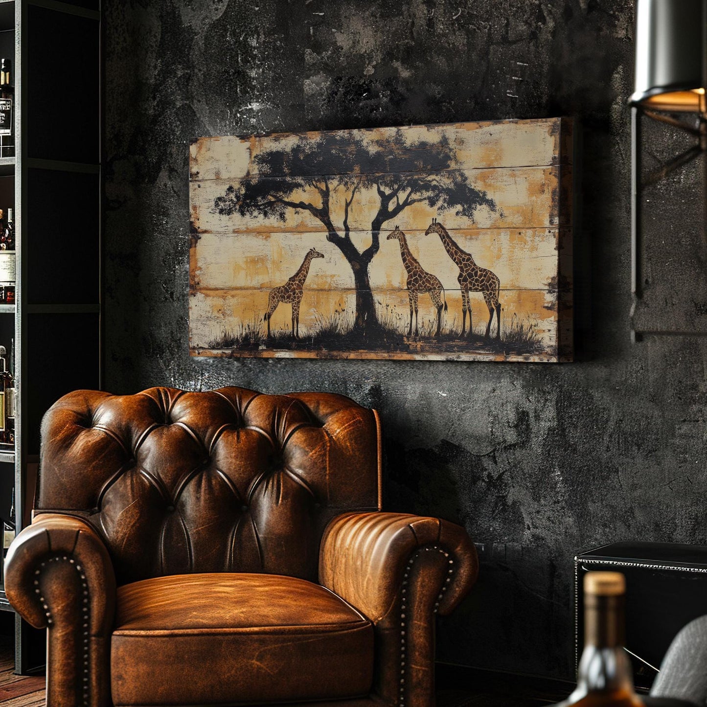 Safari Giraffe Canvas Art | Silhouette Print | Bohemian Wall Art For Living Room | Antique Beige Art | Tranquil Decor Horizontal Art
