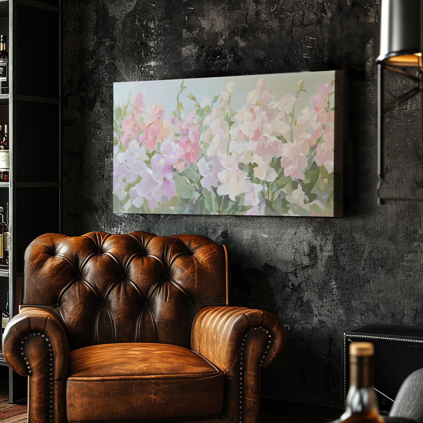 Romantic Rose Garden Canvas Art | Impressionistic Impasto Print | Bohemian Wall Art For Living Room Horizontal Art