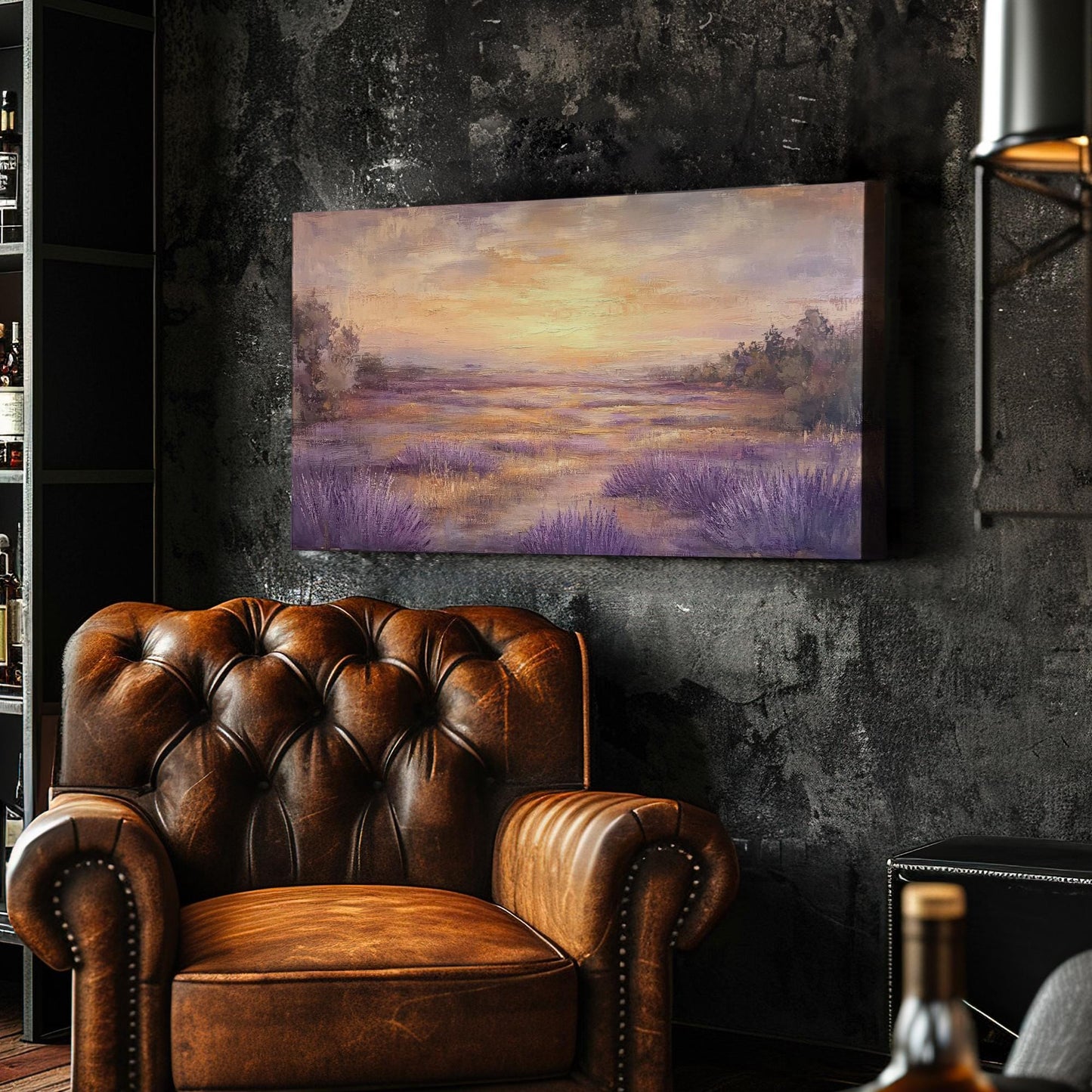 Provence Lavender Sunset Canvas Art | Impasto Palette Knife Print | Tranquil Bohemian Wall Art For Bedroom Horizontal Art