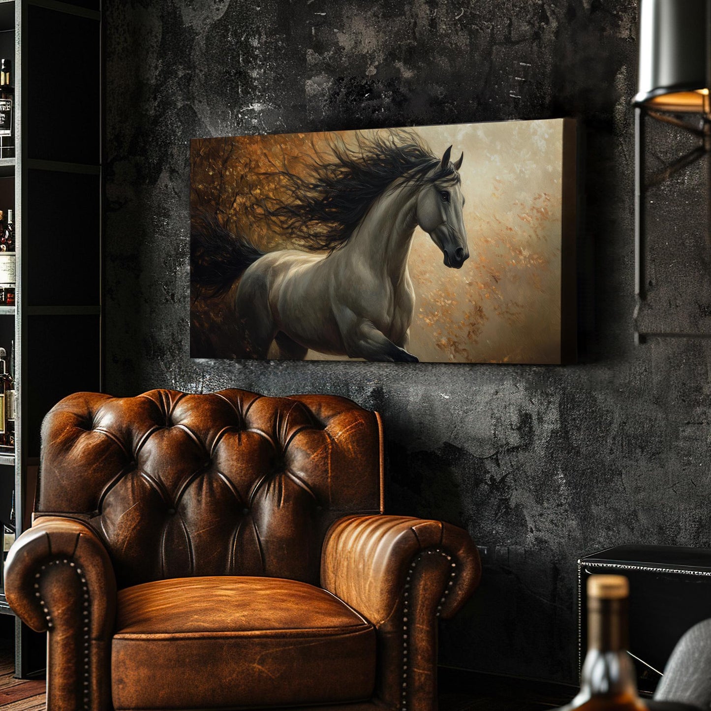 Majestic Stallion Canvas Art | Impasto Impressionism Print | Eclectic Wall Art For Living Room | Warm Taupe Bronze Art Horizontal Art
