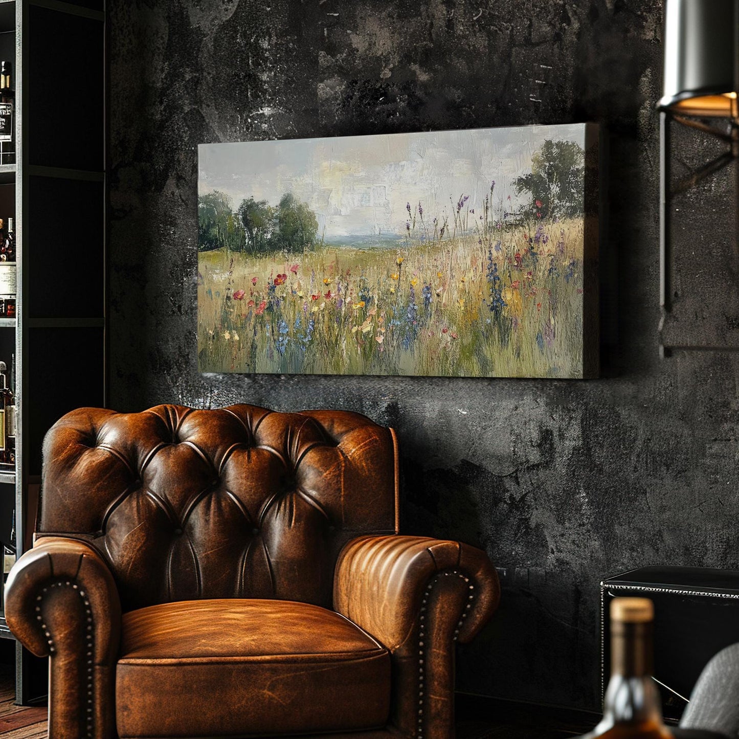 Wildflower Meadow Canvas Art | Impasto Impressionism Print | Tranquil Farmhouse Wall Art For Living Room | Earthy Oatmilk Art Horizontal Art