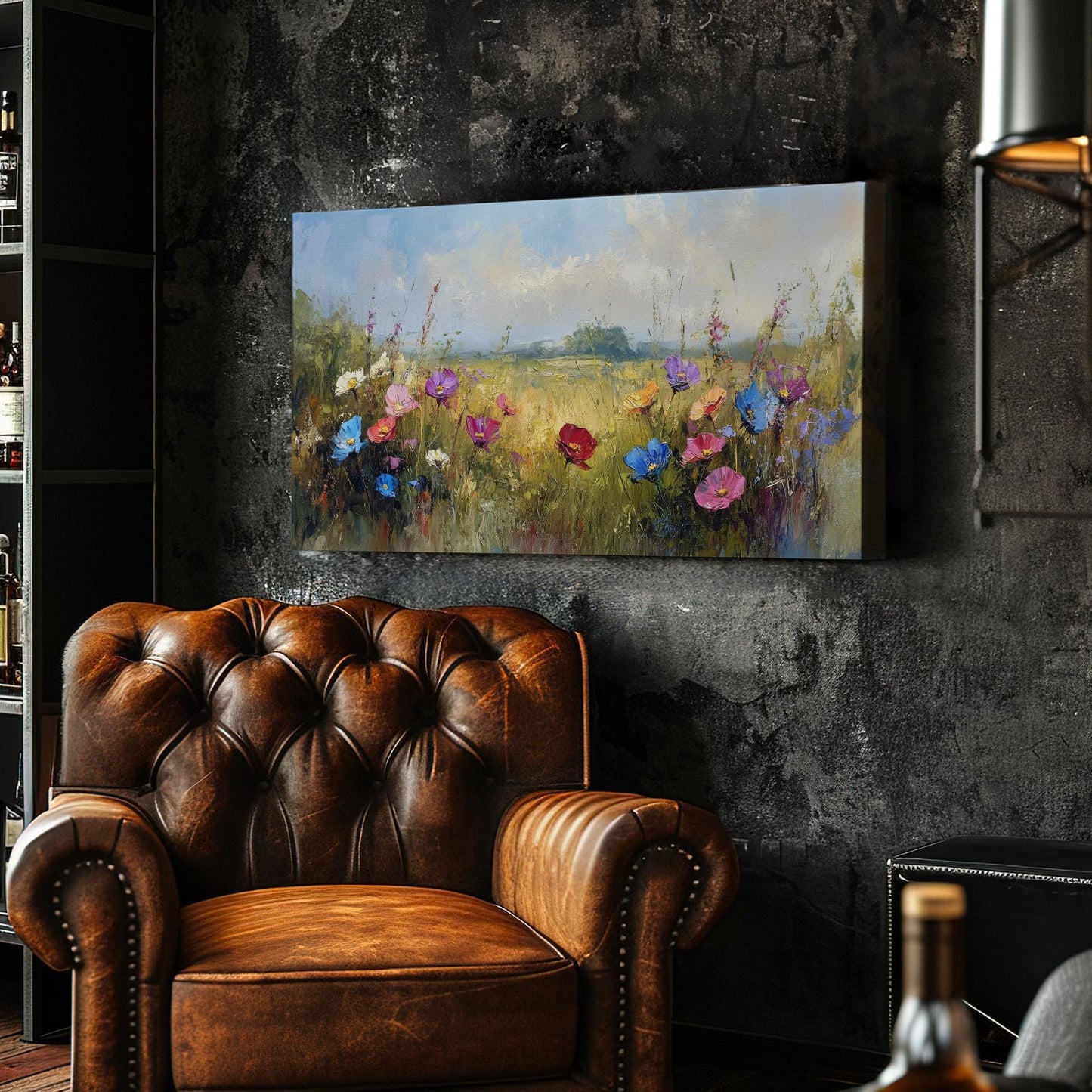 Vibrant Wildflower Meadow Canvas Art | Impasto Floral Print | Bohemian Wall Art For Living Room | Honeycomb Hues Art Horizontal Art