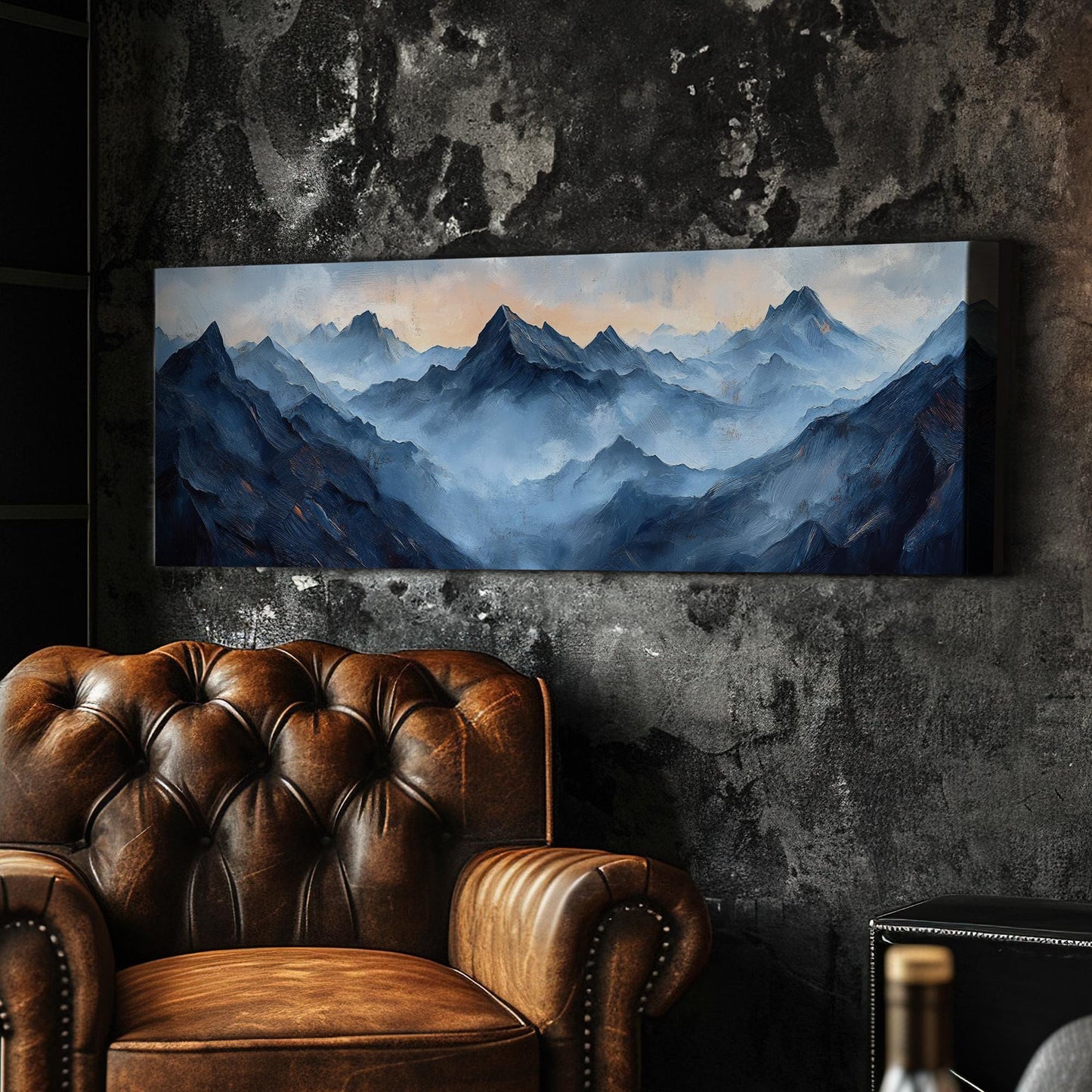 Serene Mountain Range Canvas Art | Impasto Oil Print | Tranquil Maximalist Wall Art For Living Room Panoramic Wall Art