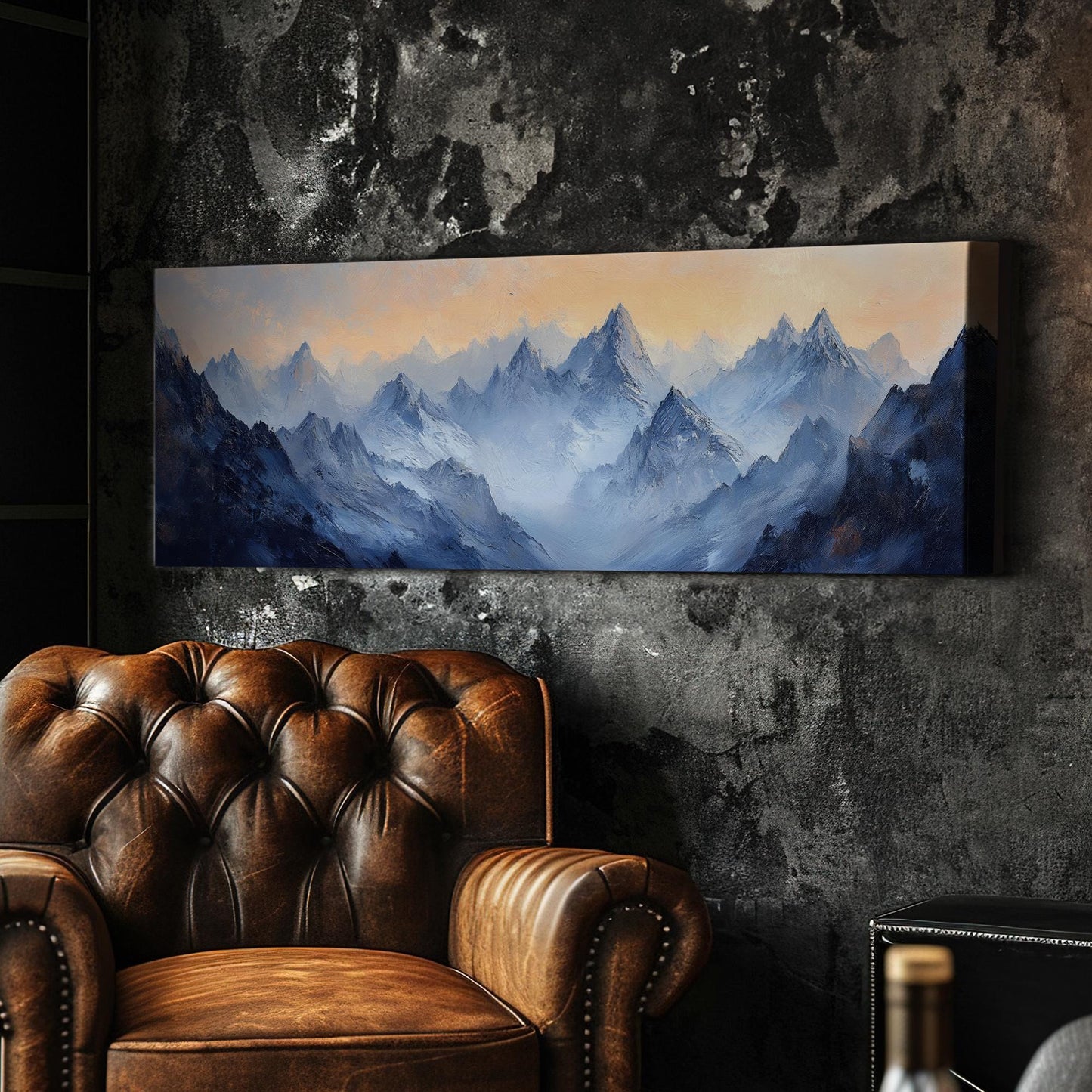 Serene Mountain Majesty Canvas Art | Impasto Impressionism Print | Japandi Wall Art For Living Room Panoramic Wall Art