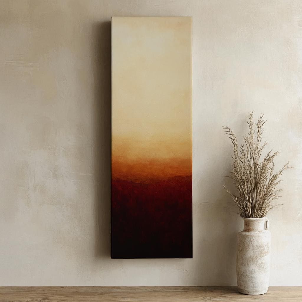 Sunset Gradient Canvas Art | Abstract Ombre Print | Minimalist Wall Art For Living Room | Burnt Sienna Cream Art Long Vertical Art