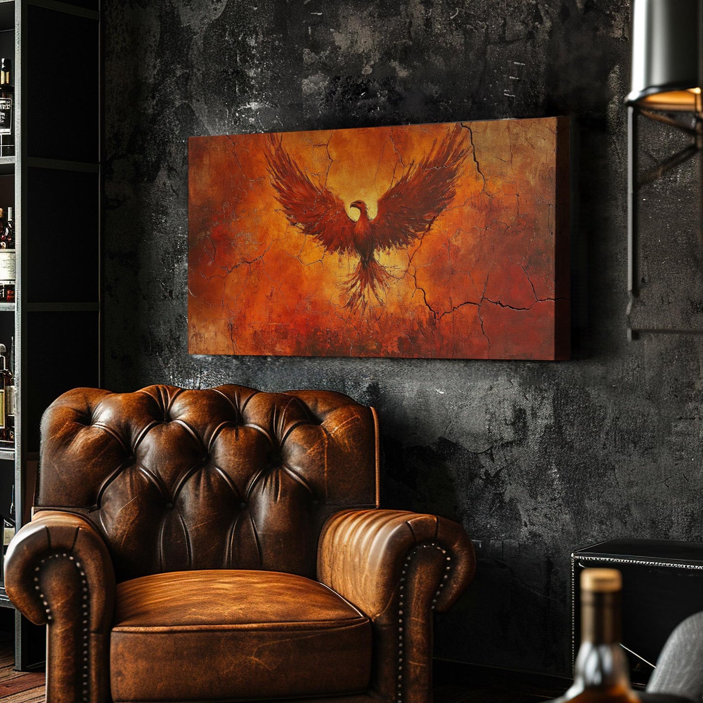 Mythical Phoenix Canvas Art | Impasto Textural Print | Bohemian Wall Art For Living Room | Fiery Ember Art Horizontal Art